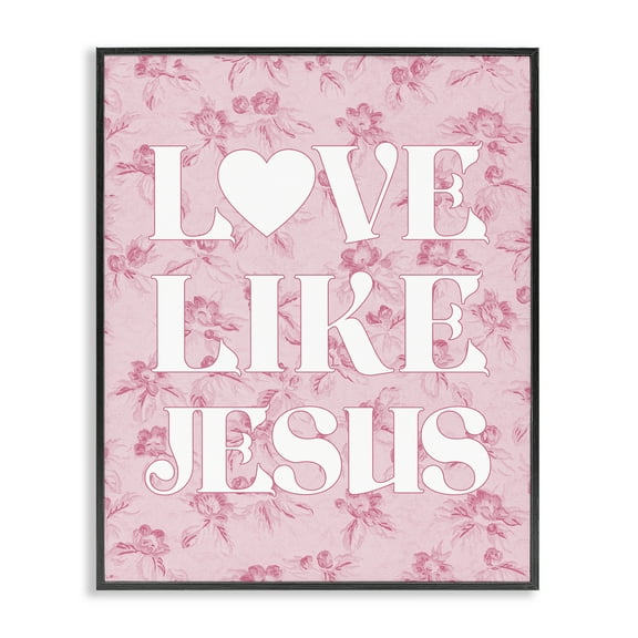 Stupell Industries Love Like Jesus on Floral Religious & Spiritual Painting Black Framed Art Print Wall Art, 11 x 14