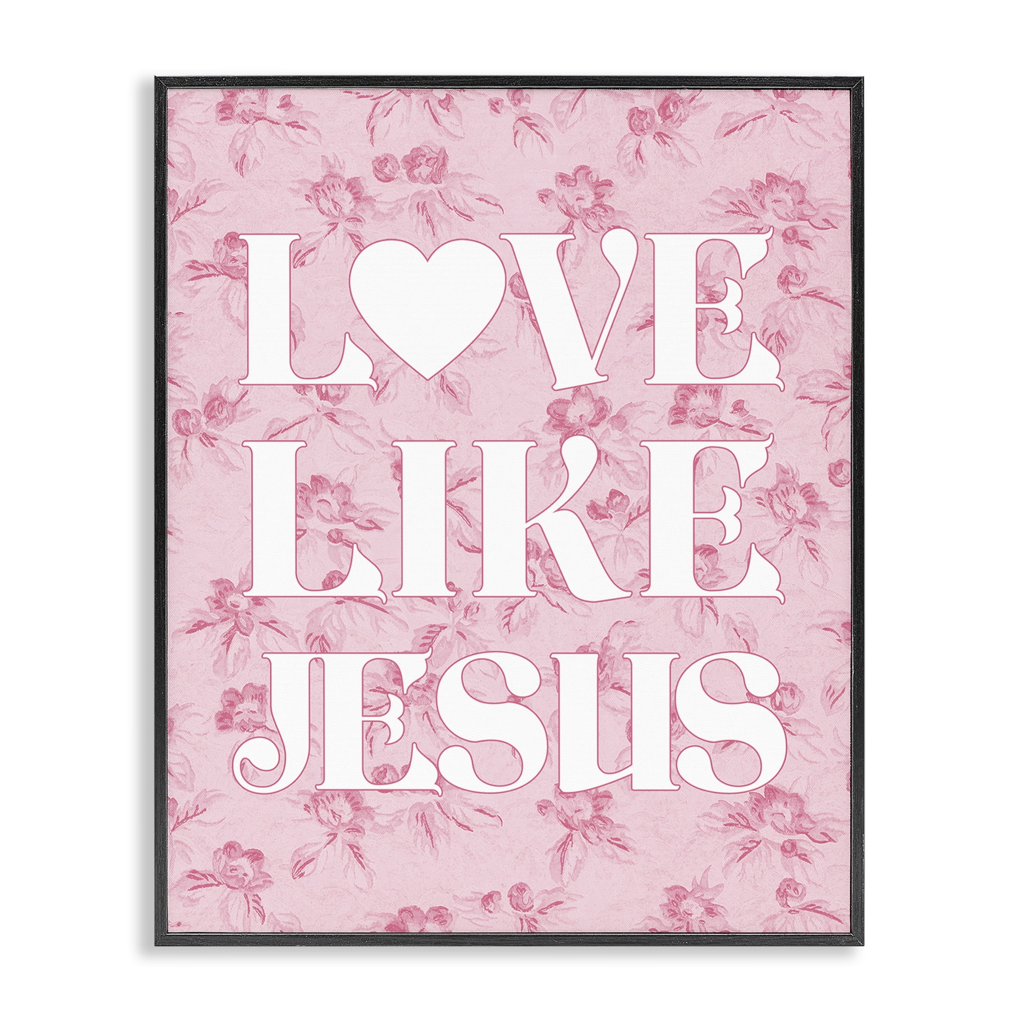 Stupell Industries Love Like Jesus on Floral Religious & Spiritual Painting Black Framed Art Print Wall Art, 16 x 20