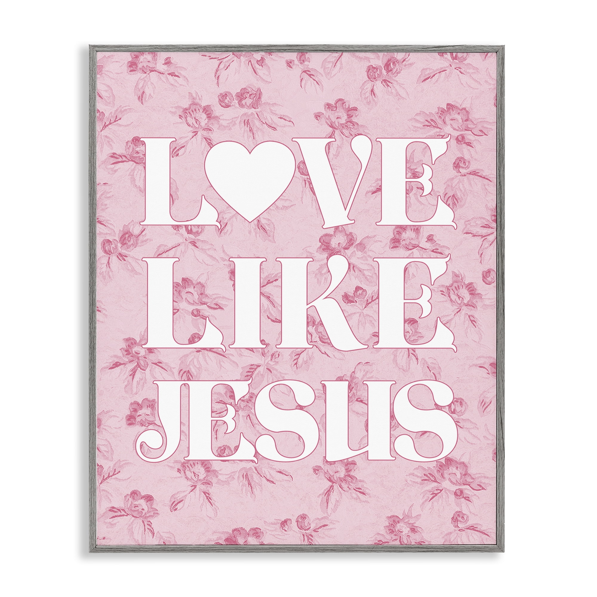 Stupell Industries Love Like Jesus on Floral Religious & Spiritual Painting Gray Framed Art Print Wall Art, 24 x 30