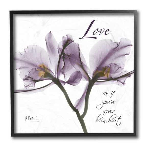 Stupell Industries Love Like Never Hurt Purple Orchid Floral Silhouette Black Framed by Albert Koetsier