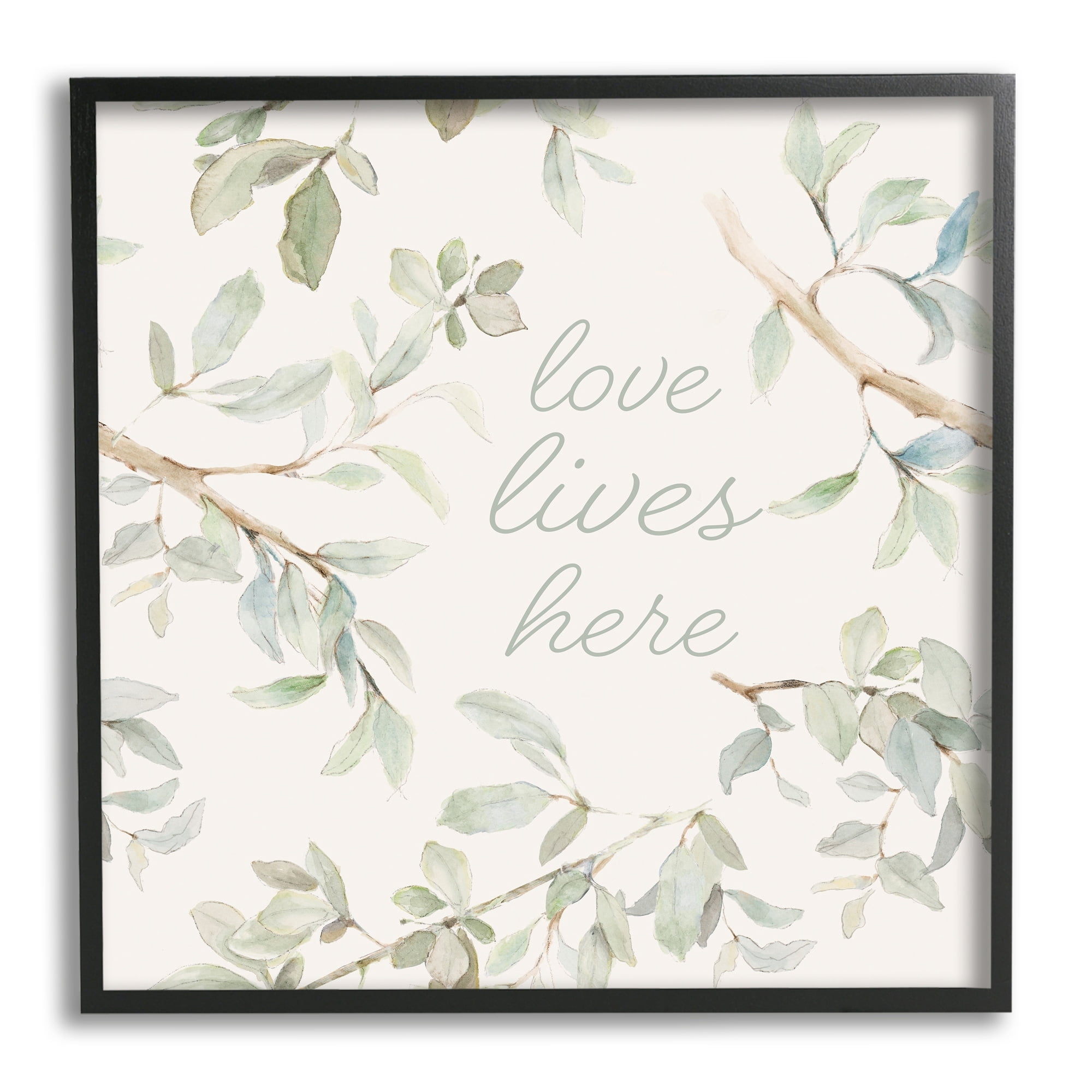 Stupell Industries Love Lives Here Cursive Botanical Branches Phrase Graphic Art Black Framed Art Print Wall Art, Design by Lanie Loreth