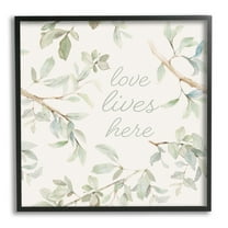 Stupell Industries Love Lives Here Cursive Botanical Branches Phrase Graphic Art Black Framed Art Print Wall Art, Design by Lanie Loreth