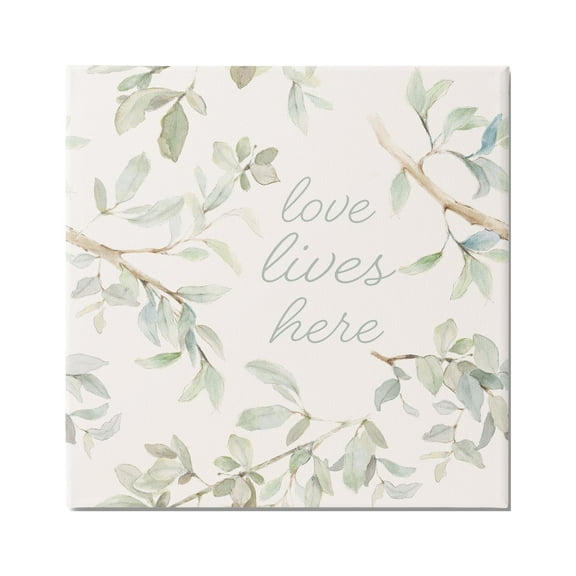Stupell Industries Love Lives Here Cursive Botanical Branches Phrase Graphic Art Gallery Wrapped Canvas Print Wall Art, Design by Lanie Loreth