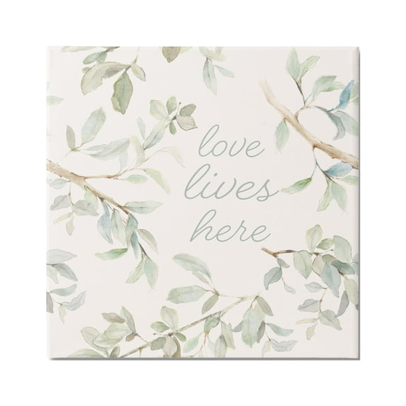 Stupell Industries Love Lives Here Cursive Botanical Branches Phrase Graphic Art Gallery Wrapped Canvas Print Wall Art, Design by Lanie Loreth