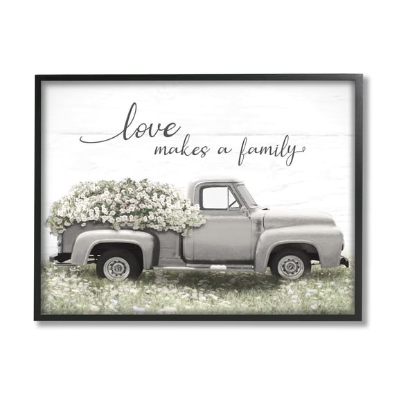 Stupell Industries Love Makes Family Flower Blossom Filled Truck Graphic Art Black Framed Art Print Wall Art, Design by Lori Deiter