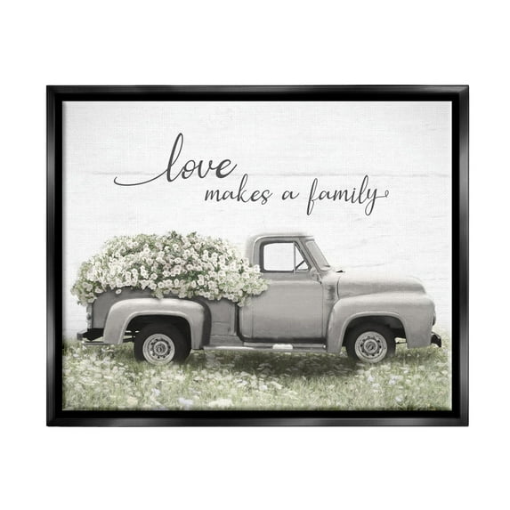 Stupell Industries Love Makes Family Flower Blossom Filled Truck Graphic Art Jet Black Floating Framed Canvas Print Wall Art, Design by Lori Deiter