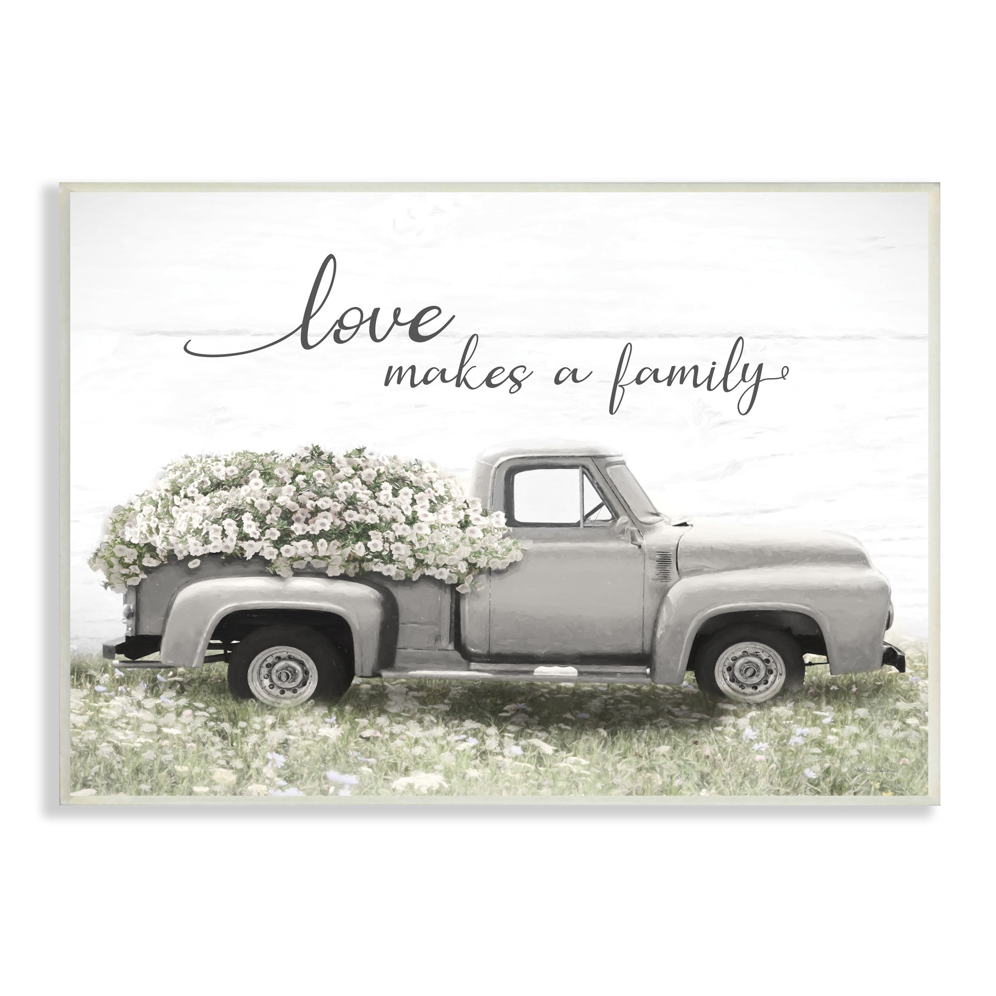 Stupell Industries Love Makes Family Flower Blossom Filled Truck Graphic Art Unframed Art Print Wall Art, Design by Lori Deiter