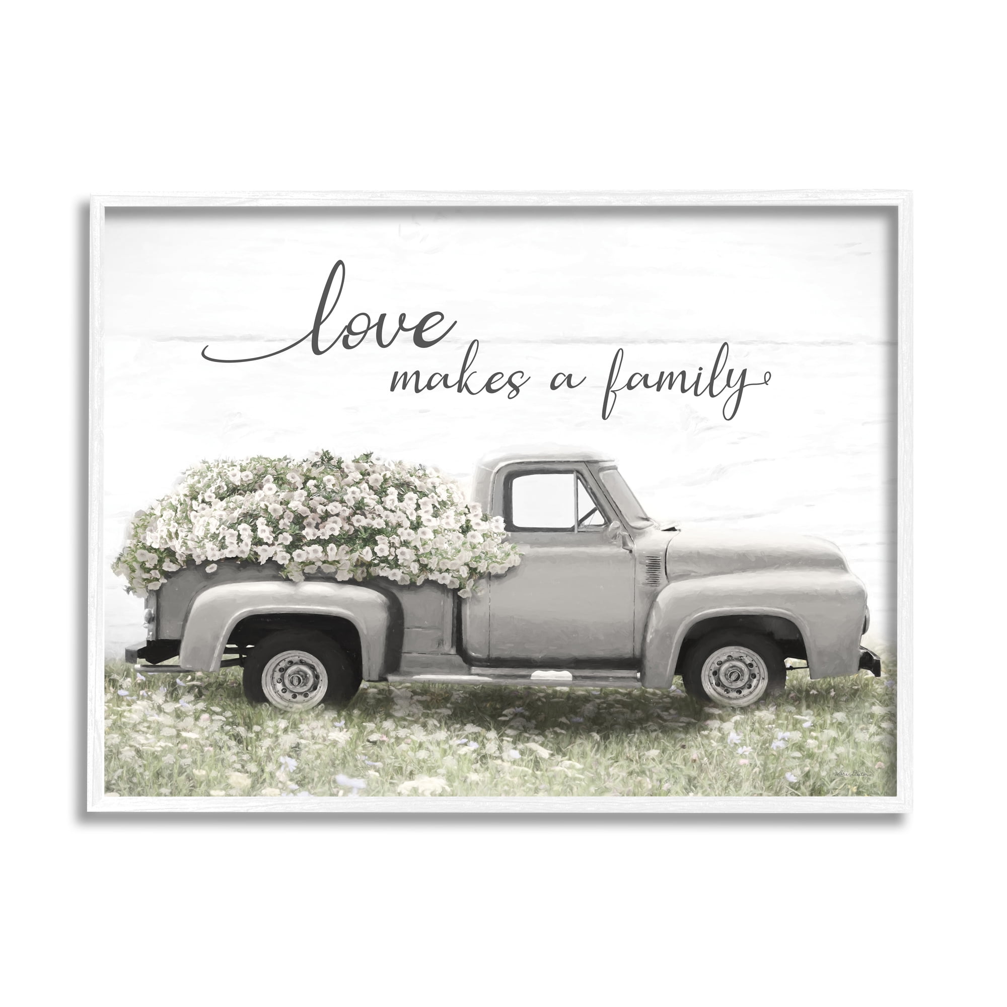 Stupell Industries Love Makes Family Flower Blossom Filled Truck Graphic Art White Framed Art Print Wall Art, Design by Lori Deiter