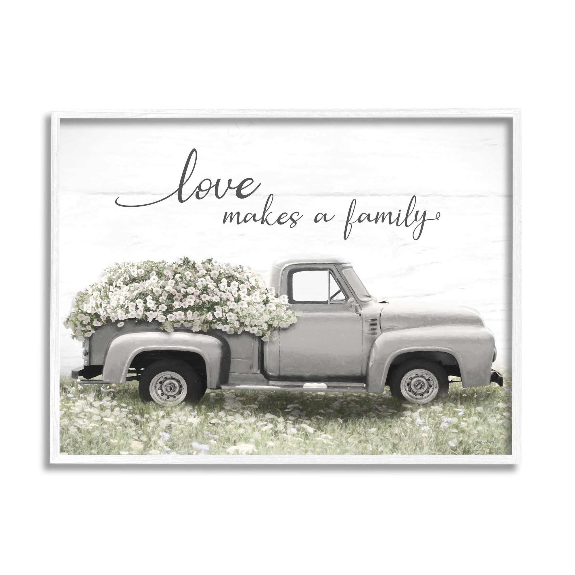 Stupell Industries Love Makes Family Flower Blossom Filled Truck Graphic Art White Framed Art Print Wall Art, Design by Lori Deiter