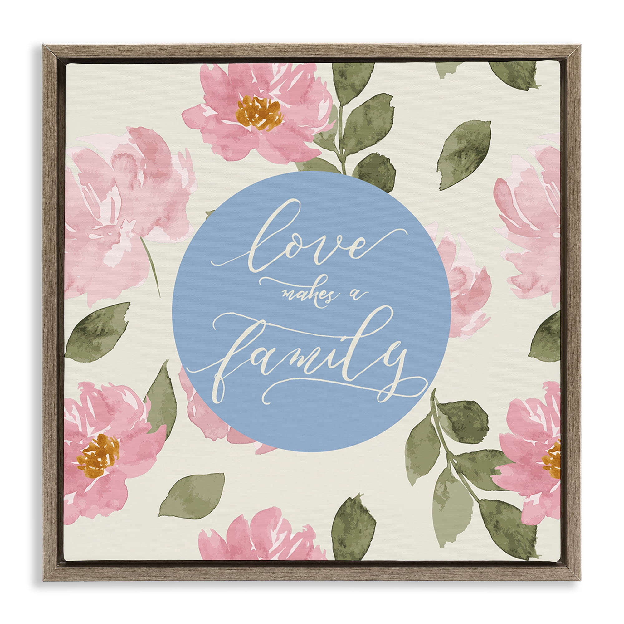 Stupell Industries Love Makes Family Plants & Flowers Painting Brown Floater Framed Canvas Art Print Wall Art, 18 x 18