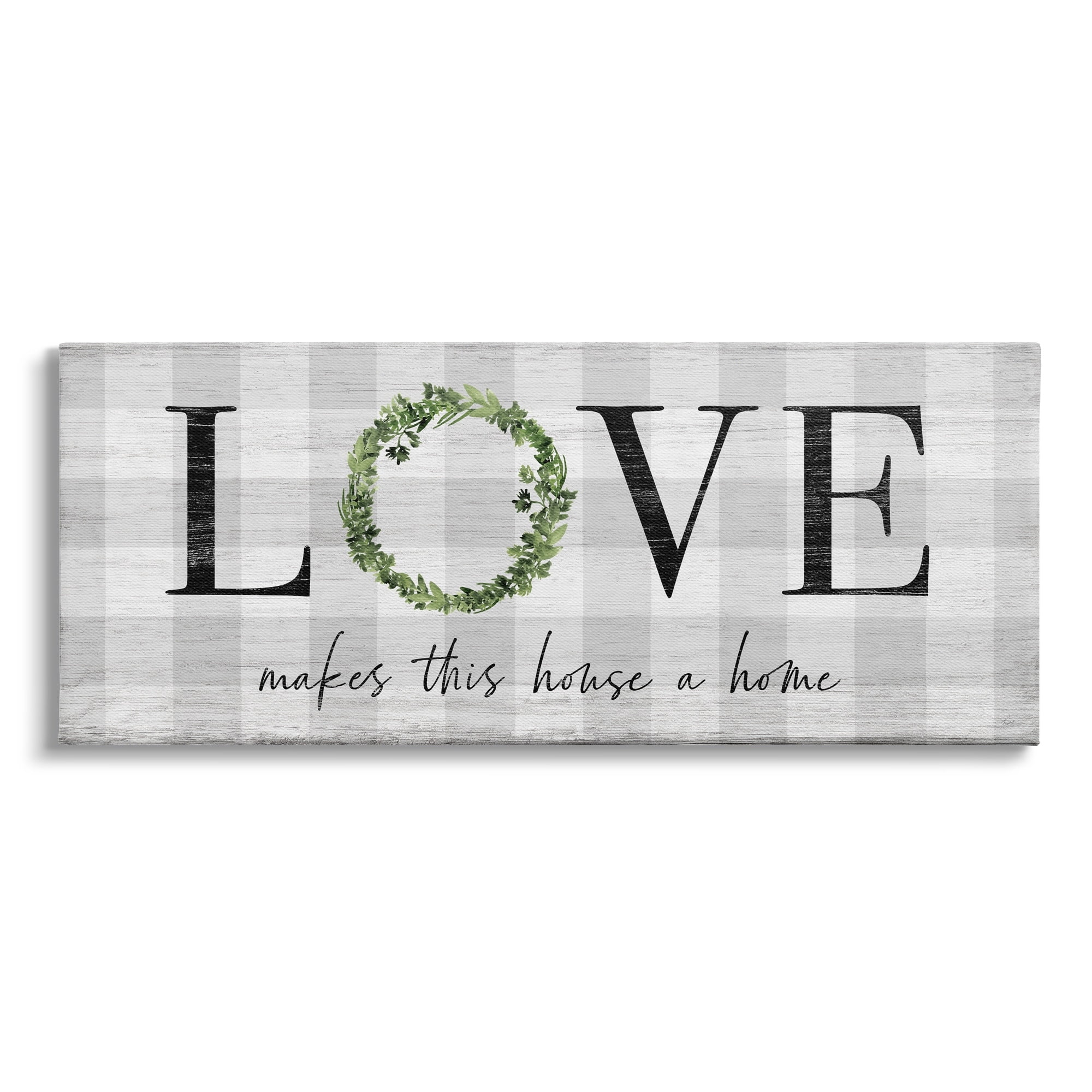 Stupell Industries Love Makes House Home Phrase Green Wreathe Plaid, 24 x 10,Design by Natalie Carpentieri