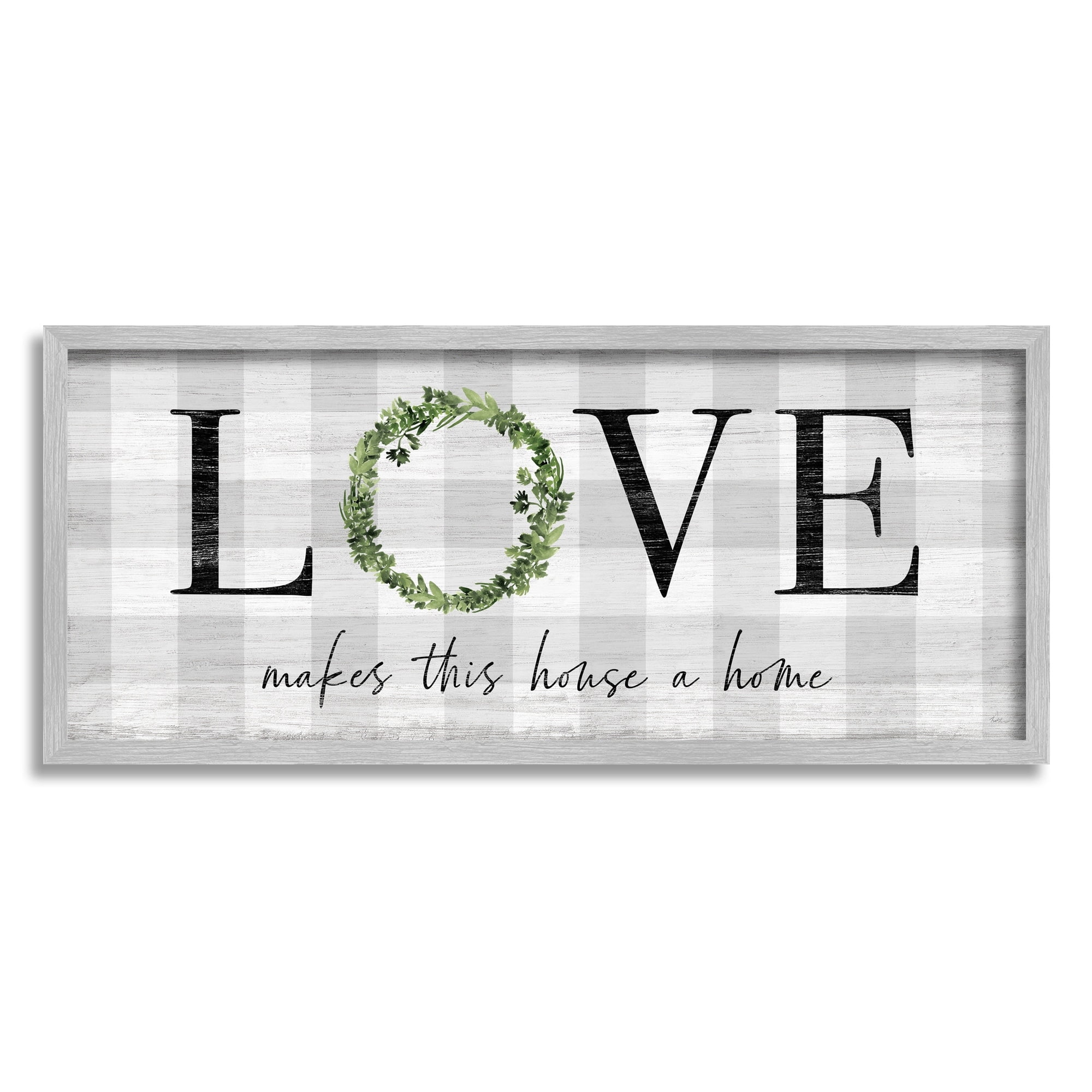 Stupell Industries Love Makes House Home Phrase Green Wreathe Plaid, 30 x 13,Design by Natalie Carpentieri