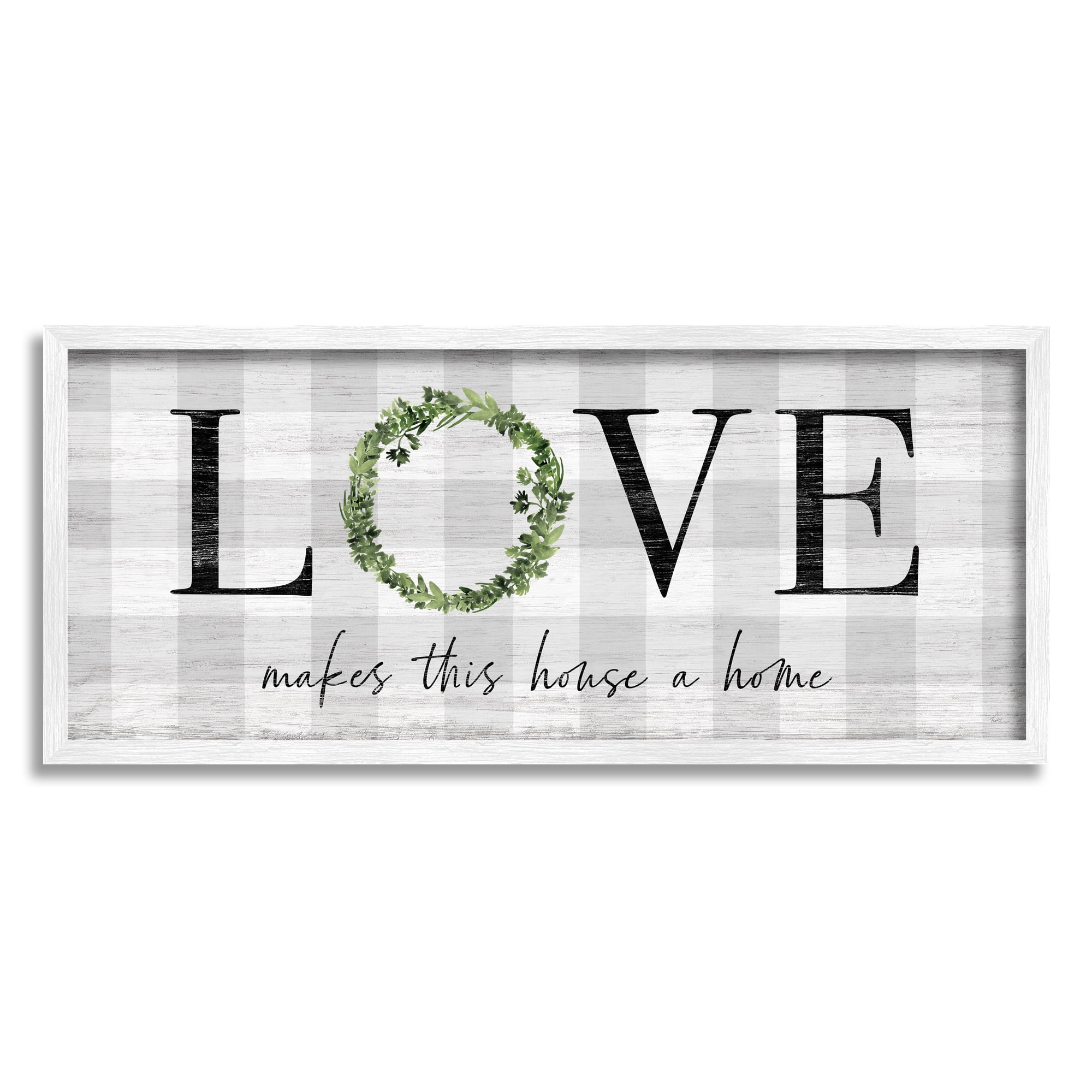 Stupell Industries Love Makes House Home Phrase Green Wreathe Plaid, 30 x 13,Design by Natalie Carpentieri