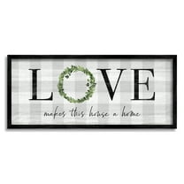 Stupell Industries Love Makes House Home Phrase Green Wreathe Plaid Graphic Art Black Framed Art Print Wall Art, 24x10, by Natalie Carpentieri