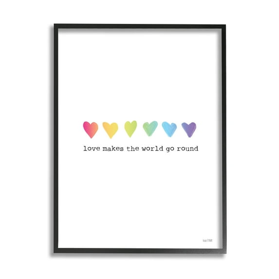 Stupell Industries Love Makes World Go Round Rainbow Heart Ombre Graphic Art Black Framed Art Print Wall Art, 11x14, by House Fenway