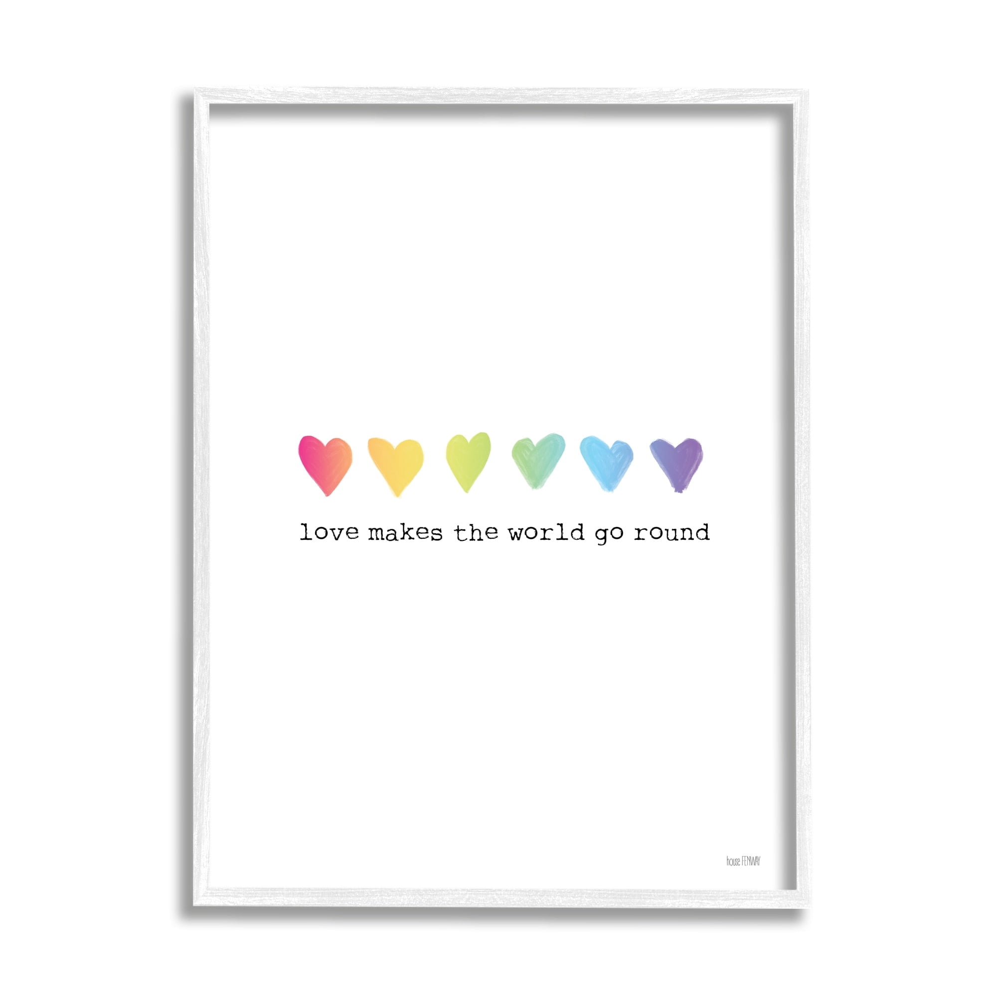 Stupell Industries Love Makes World Go Round Rainbow Heart Ombre Graphic Art White Framed Art Print Wall Art, 16x20, by House Fenway