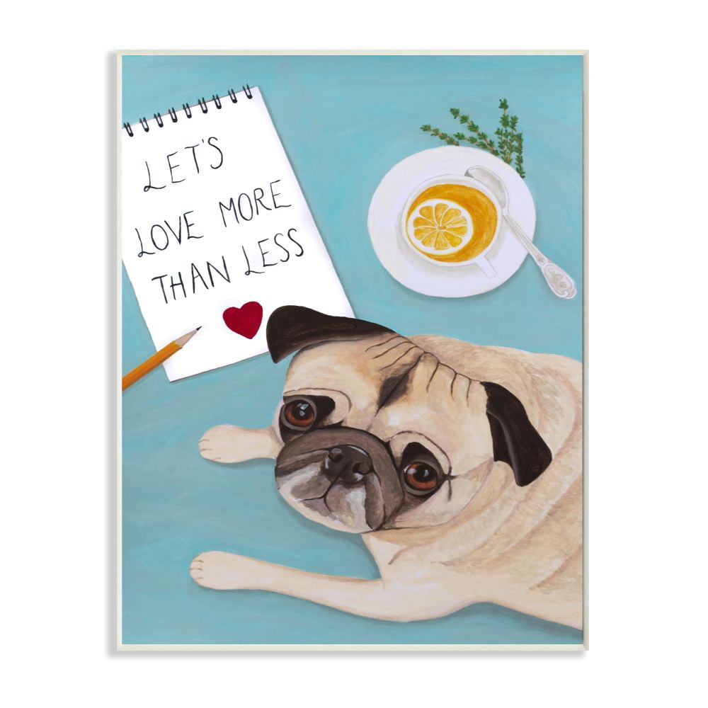 White Wood Contemporary Kids Wall Plaque with Pug Design