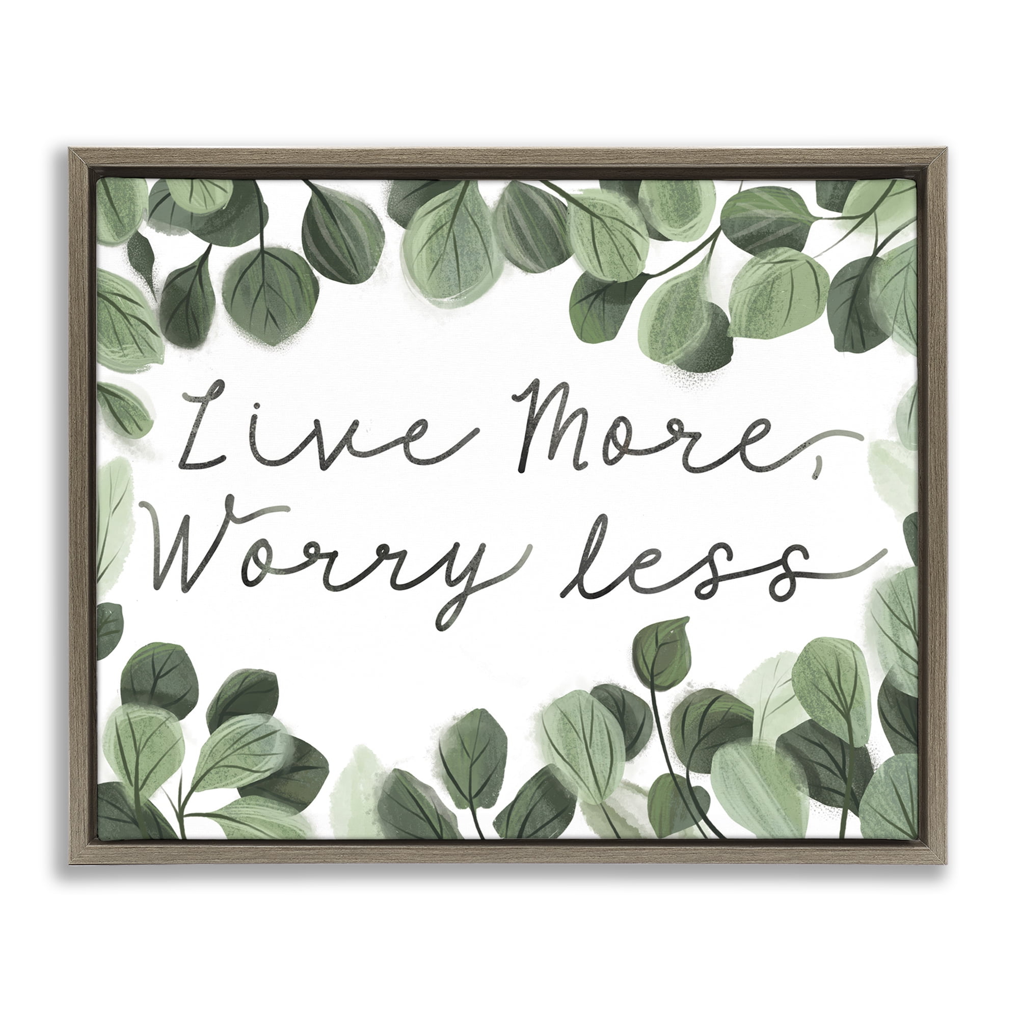 Stupell Industries Love More Worry Less Plants & Flowers Painting Brown Floater Framed Canvas Art Print Wall Art, 31 x 25