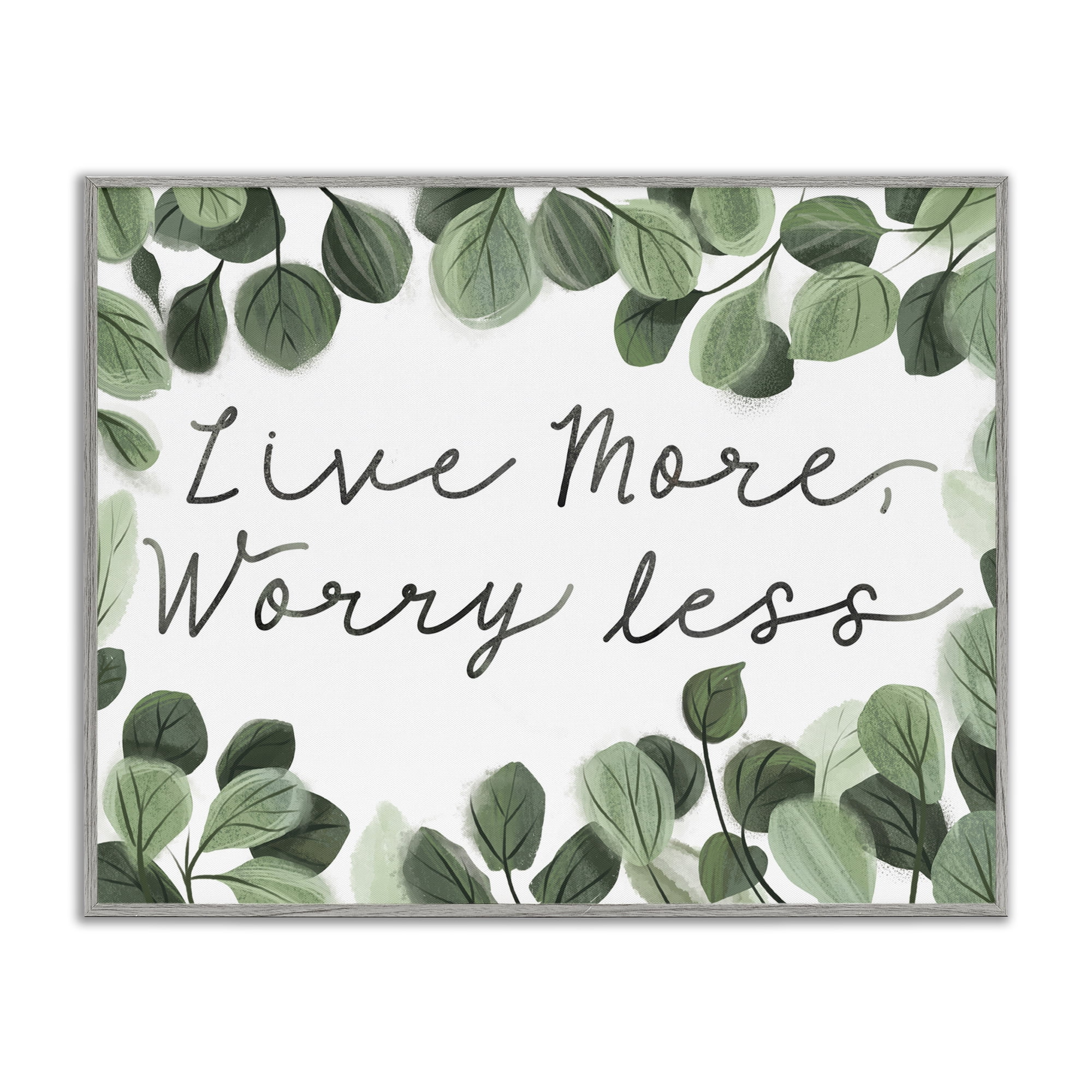 Stupell Industries Love More Worry Less Plants & Flowers Painting Gray Framed Art Print Wall Art, 20 x 16