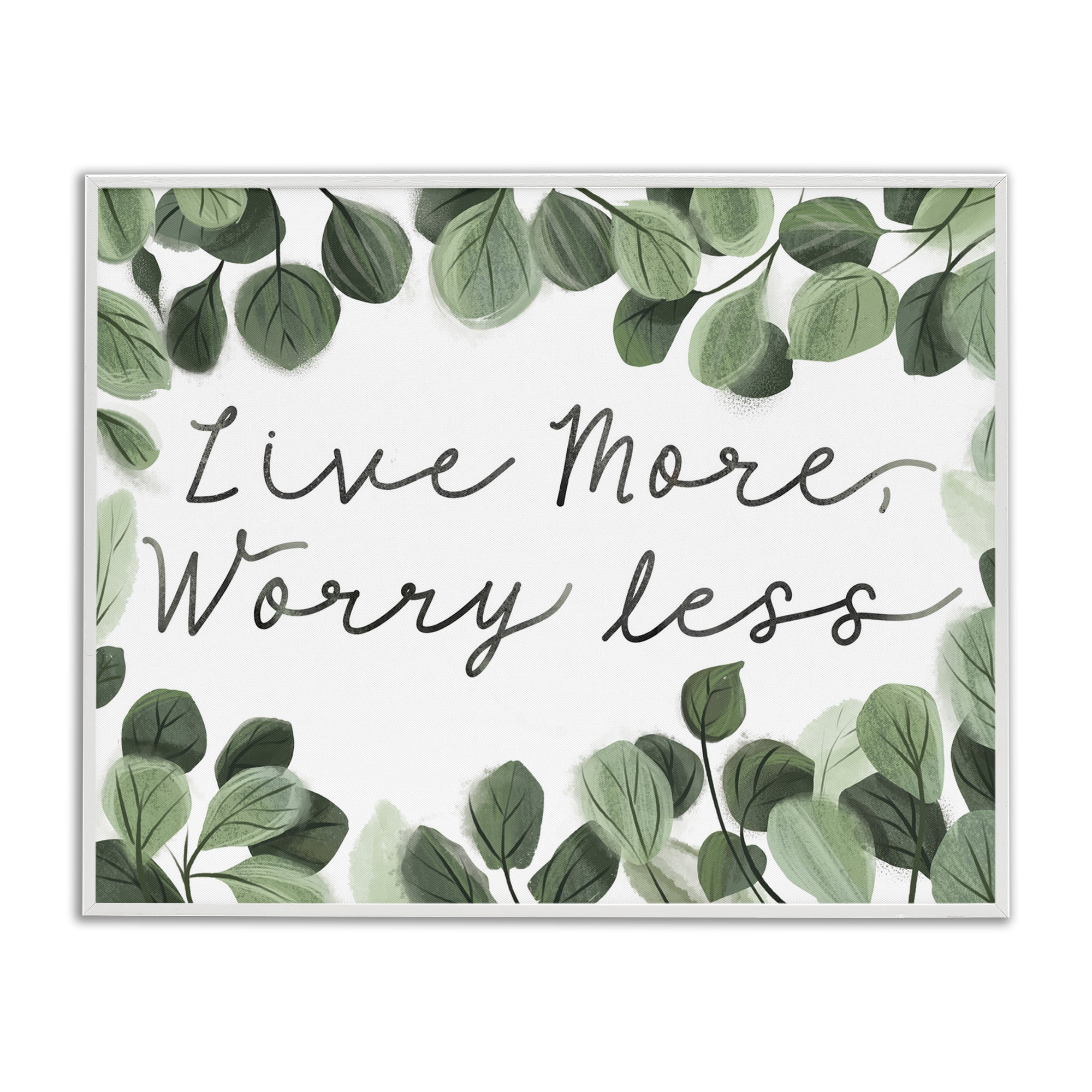 Stupell Industries Love More Worry Less Plants & Flowers Painting White Framed Art Print Wall Art, 14 x 11