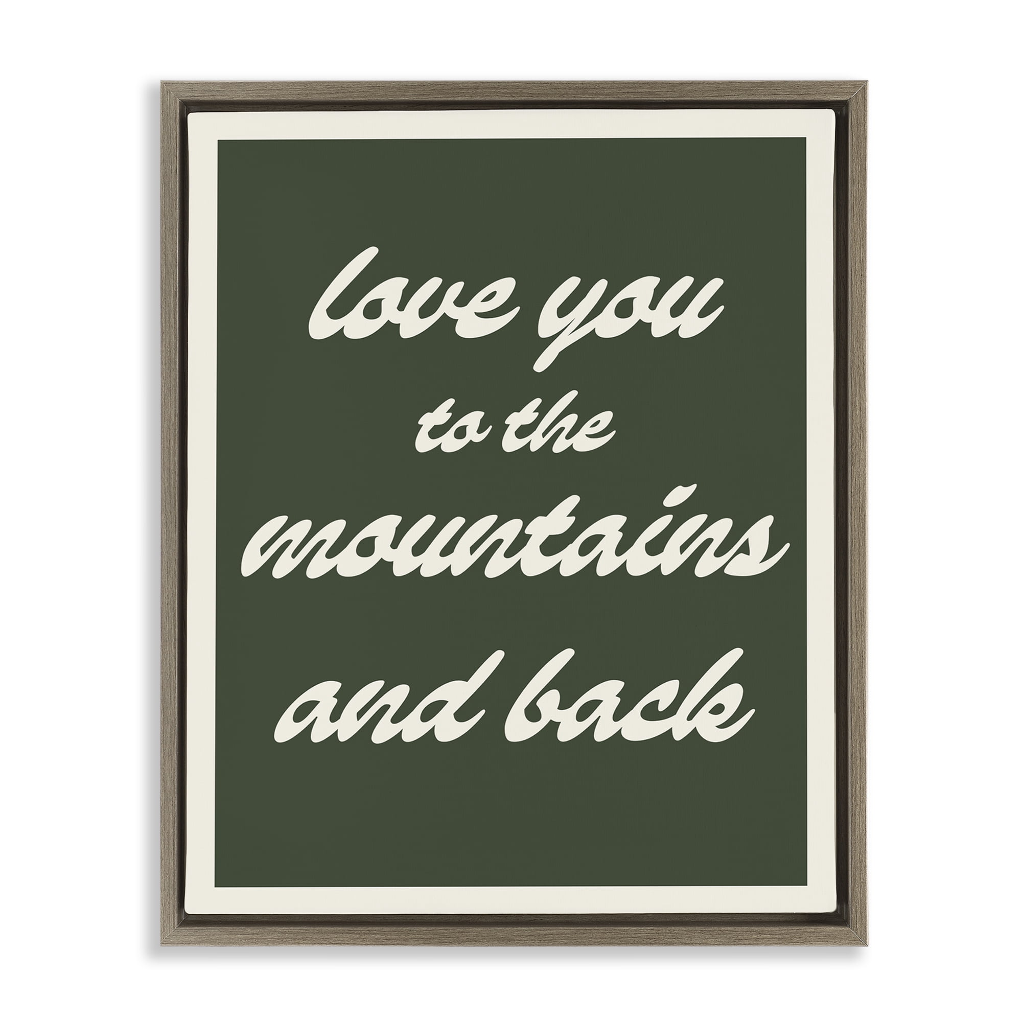 Stupell Industries Love Mountains & Back Text & Numbers Painting Brown Floater Framed Canvas Art Print Wall Art, 17 x 21