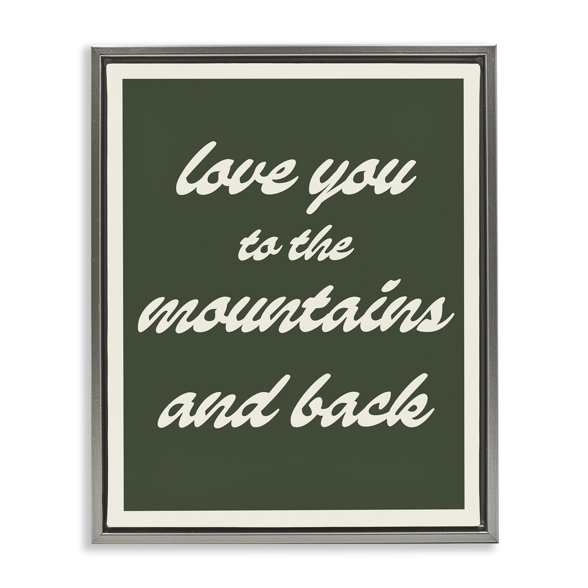 Stupell Industries Love Mountains & Back Text & Numbers Painting Gray Floater Framed Canvas Art Print Wall Art, 25 x 31