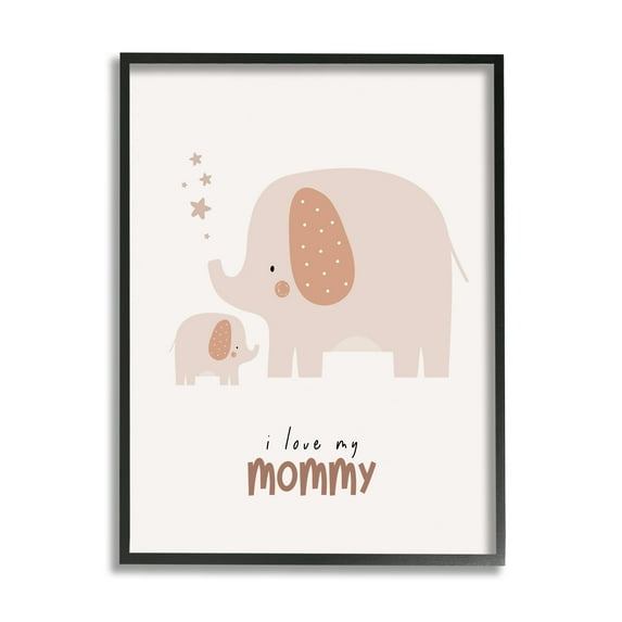 Stupell Industries Love My Mommy Elephant Animals & Insects Painting Black Framed Art Print Wall Art, 24 x 30
