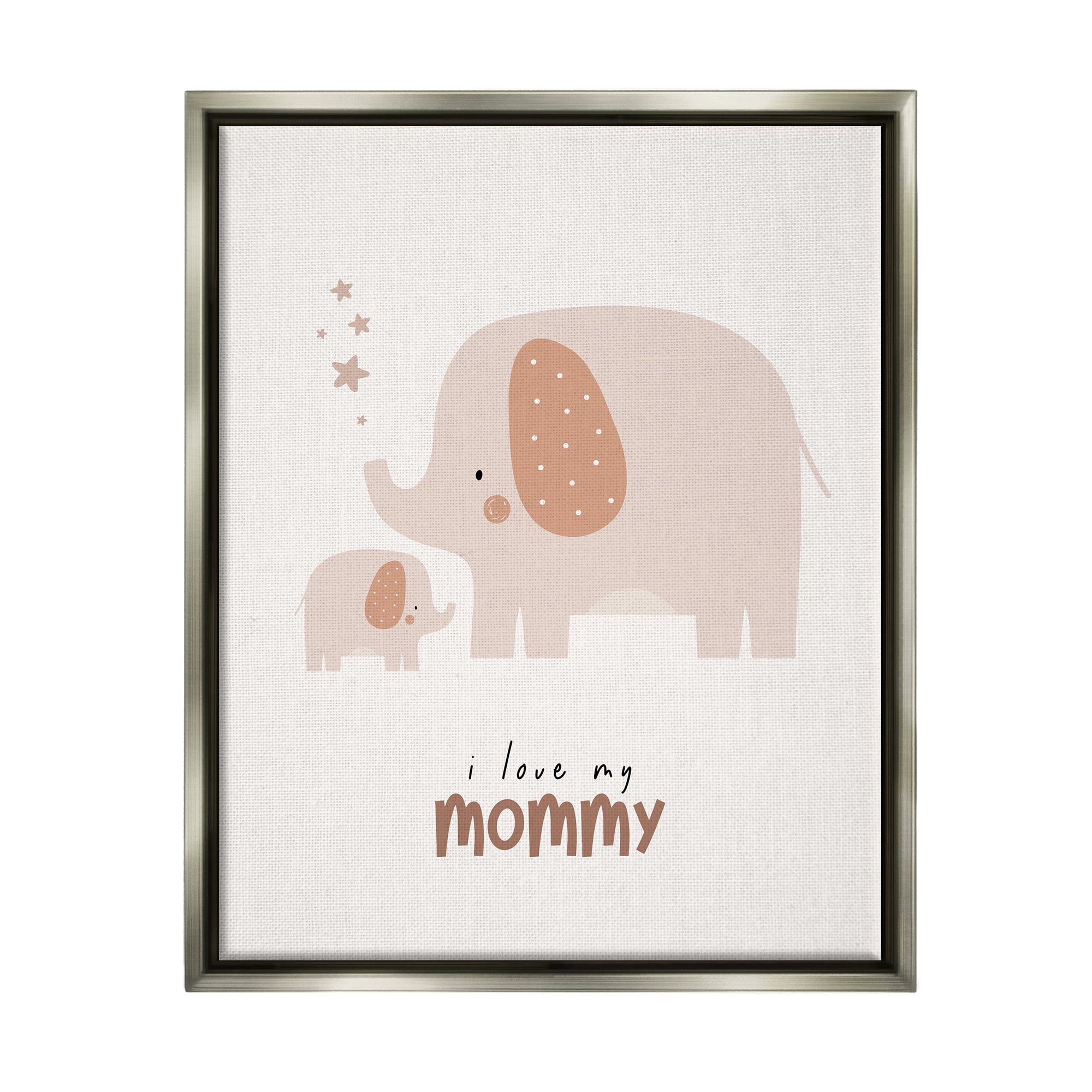 Stupell Industries Love My Mommy Elephant Animals & Insects Painting Gray Floater Framed Art Print Wall Art, 17 x 21
