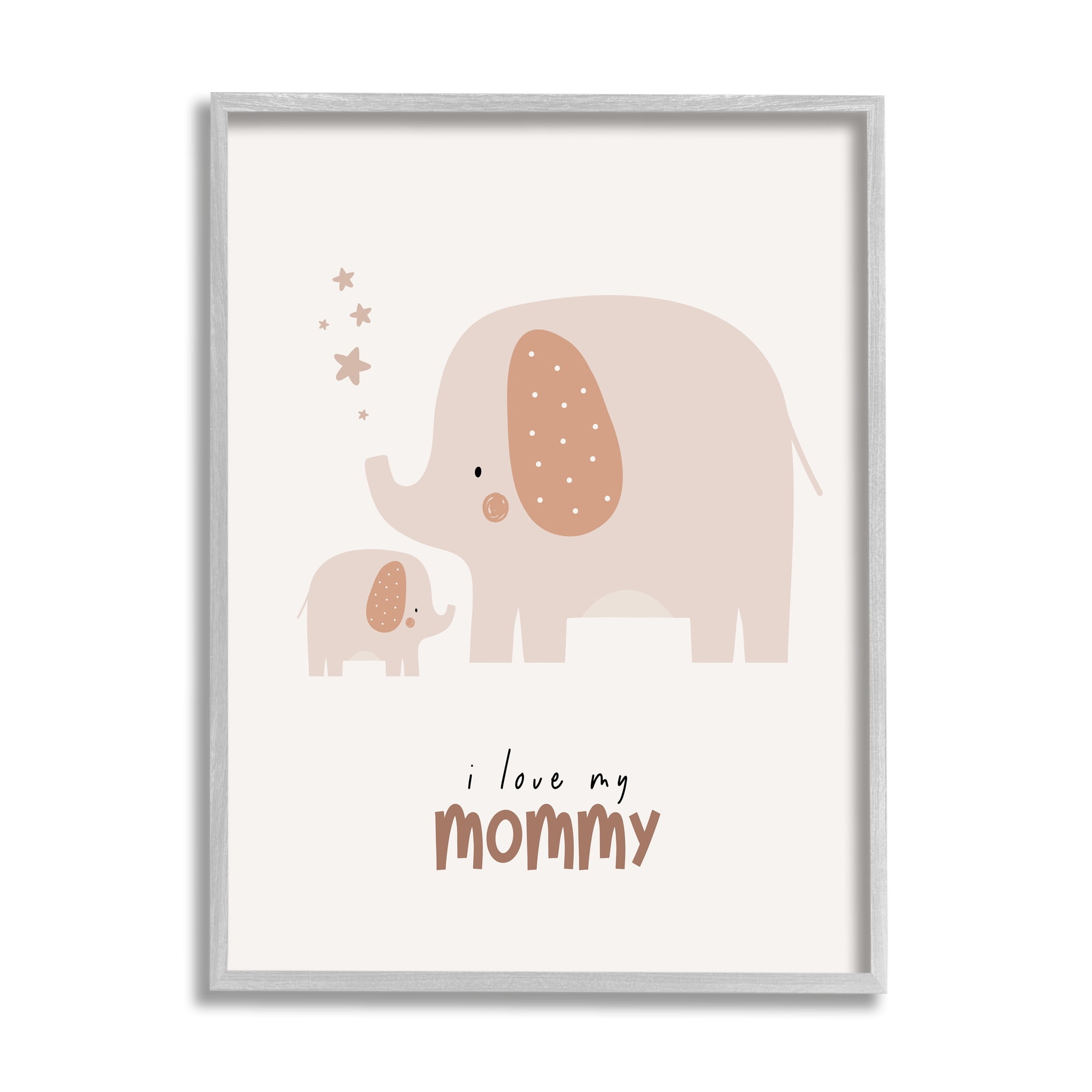 Stupell Industries Love My Mommy Elephant Animals & Insects Painting Gray Framed Art Print Wall Art, 11 x 14