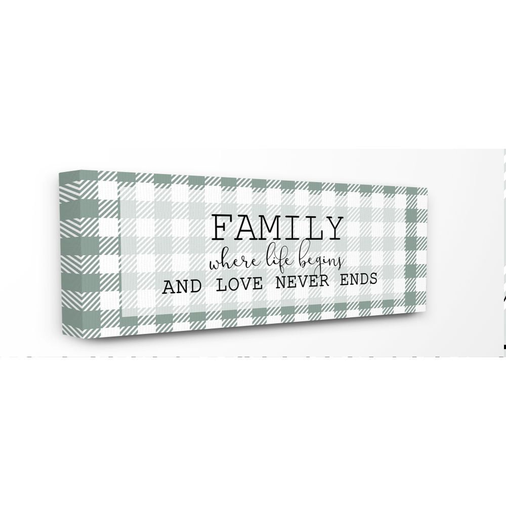 Stupell Industries Love Never Ends Home Family Inspirational Word Pattern Green Design Canvas Wall Art by Kimberly Allen