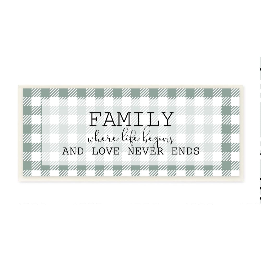Stupell Industries Love Never Ends Home Family Inspirational Word Pattern Green Design Wall Plaque Art by Kimberly Allen