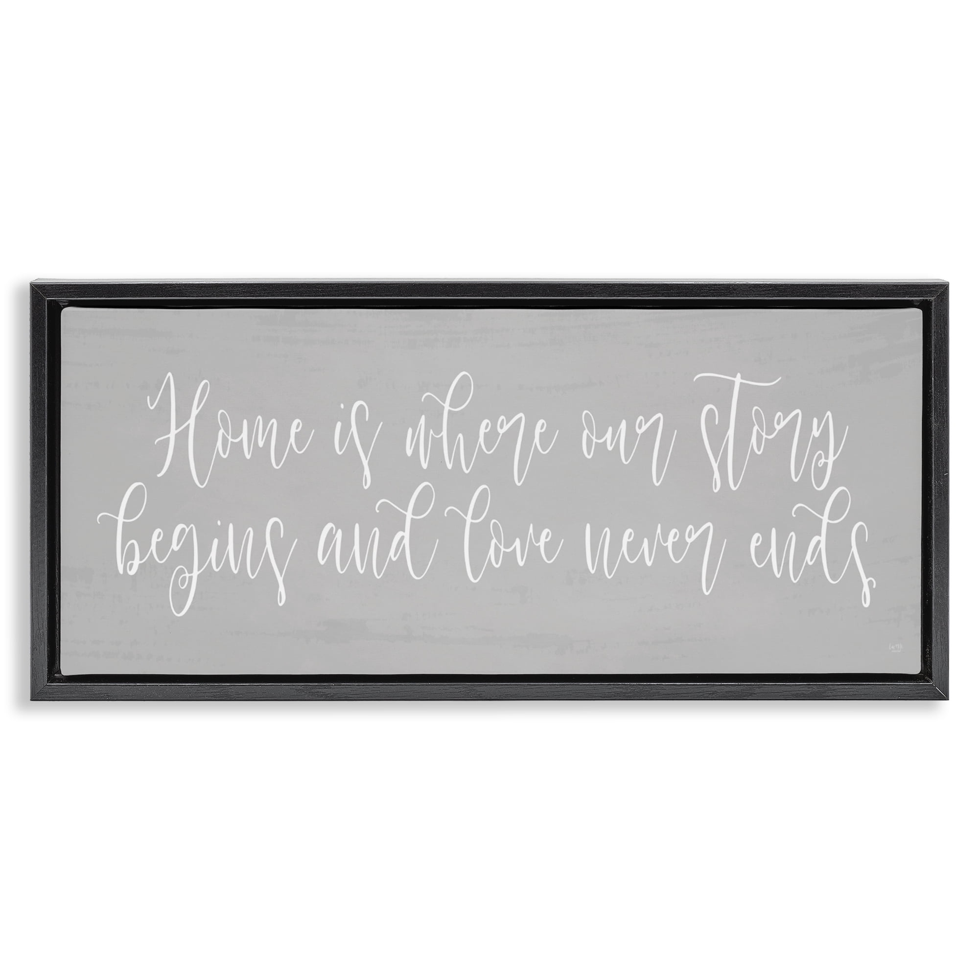 Stupell Industries Love Never Ends Sentiment Black Framed Floater Canvas Wall Art, design by Lux + Me Designs