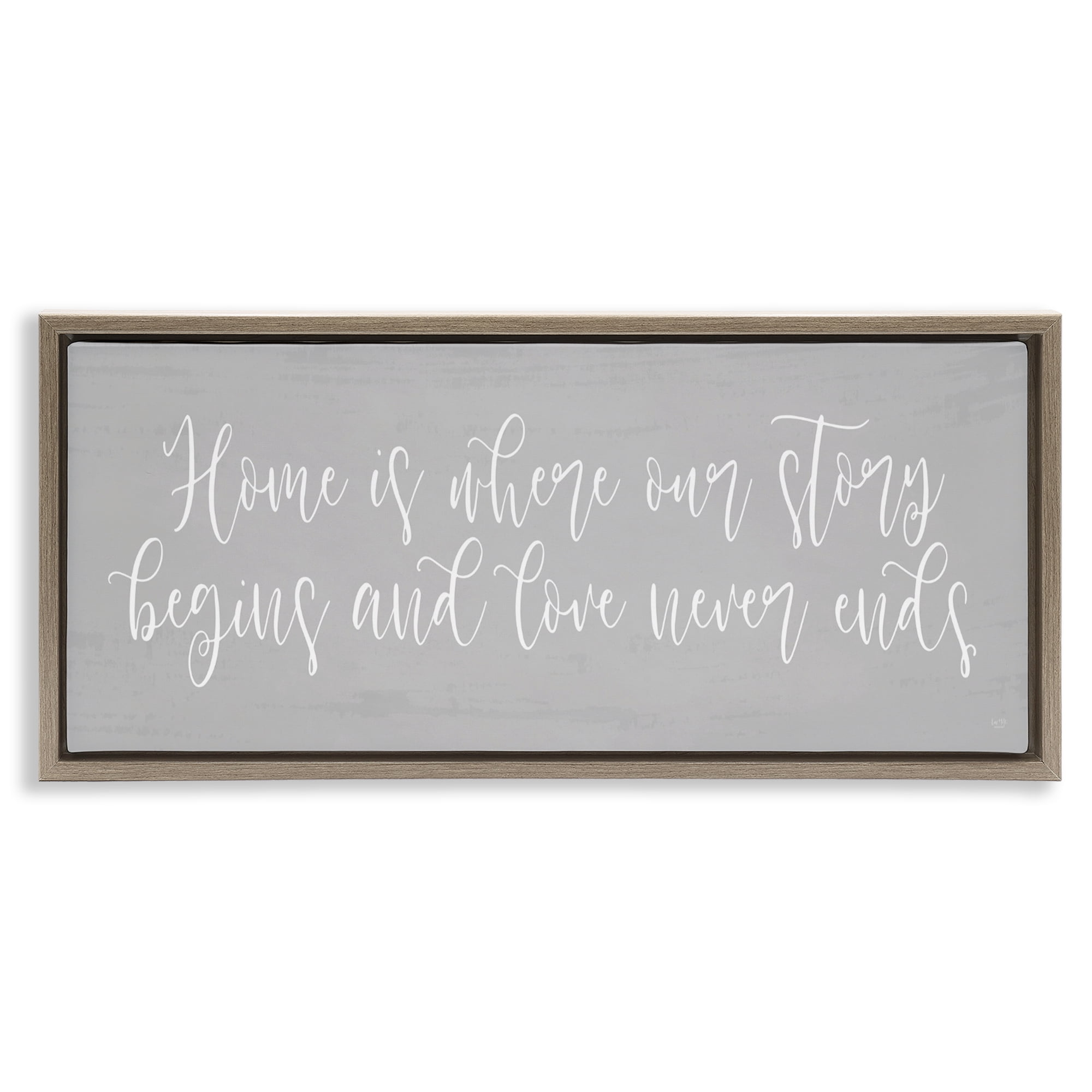 Stupell Industries Love Never Ends Sentiment Brown Framed Floater Canvas Wall Art, design by Lux + Me Designs