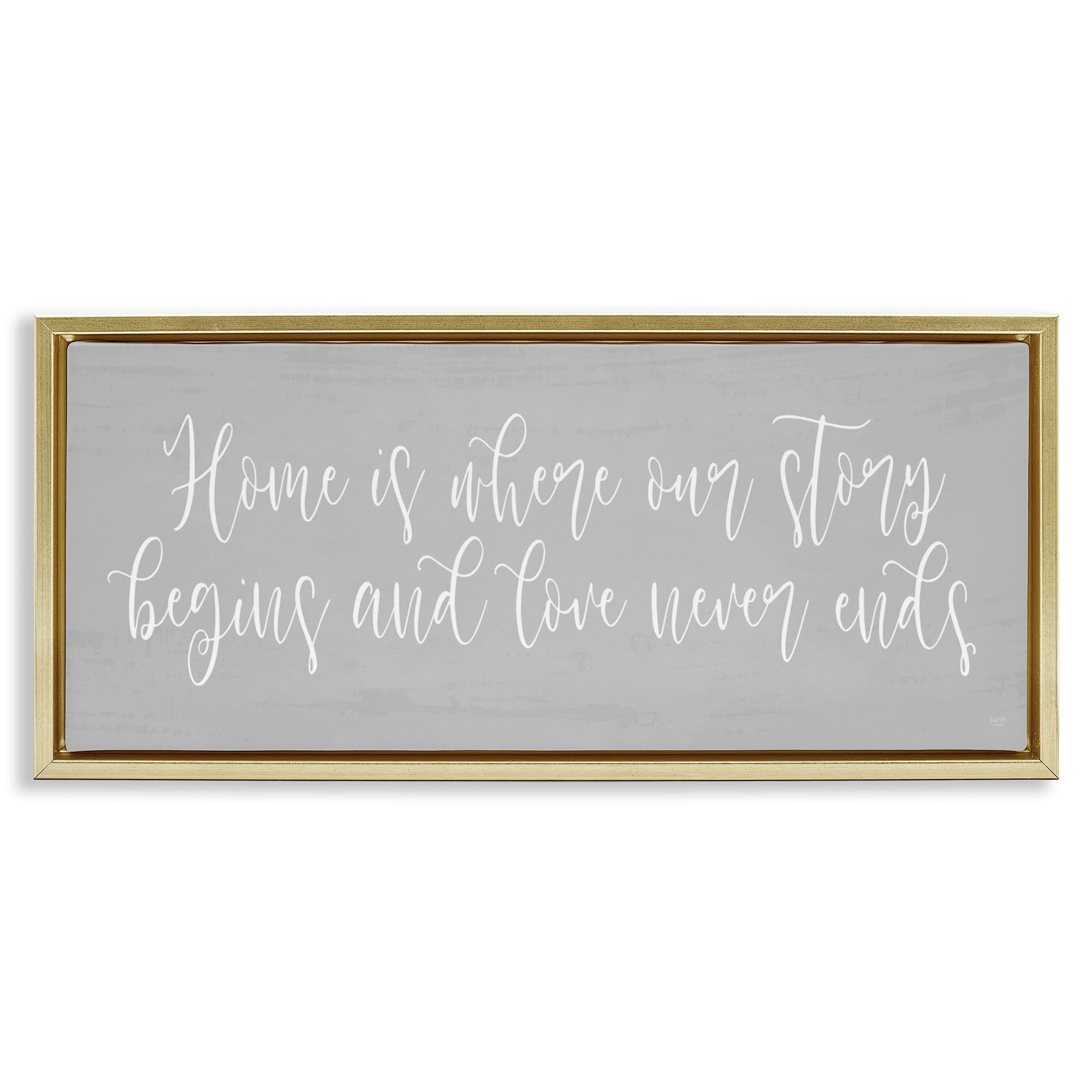 Stupell Industries Love Never Ends Sentiment Gold Framed Floater Canvas Wall Art, design by Lux + Me Designs