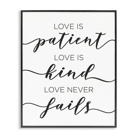 Stupell Industries Love Never Fails Phrase Typography Painting Black Framed Art Print Wall Art, 11 x 14