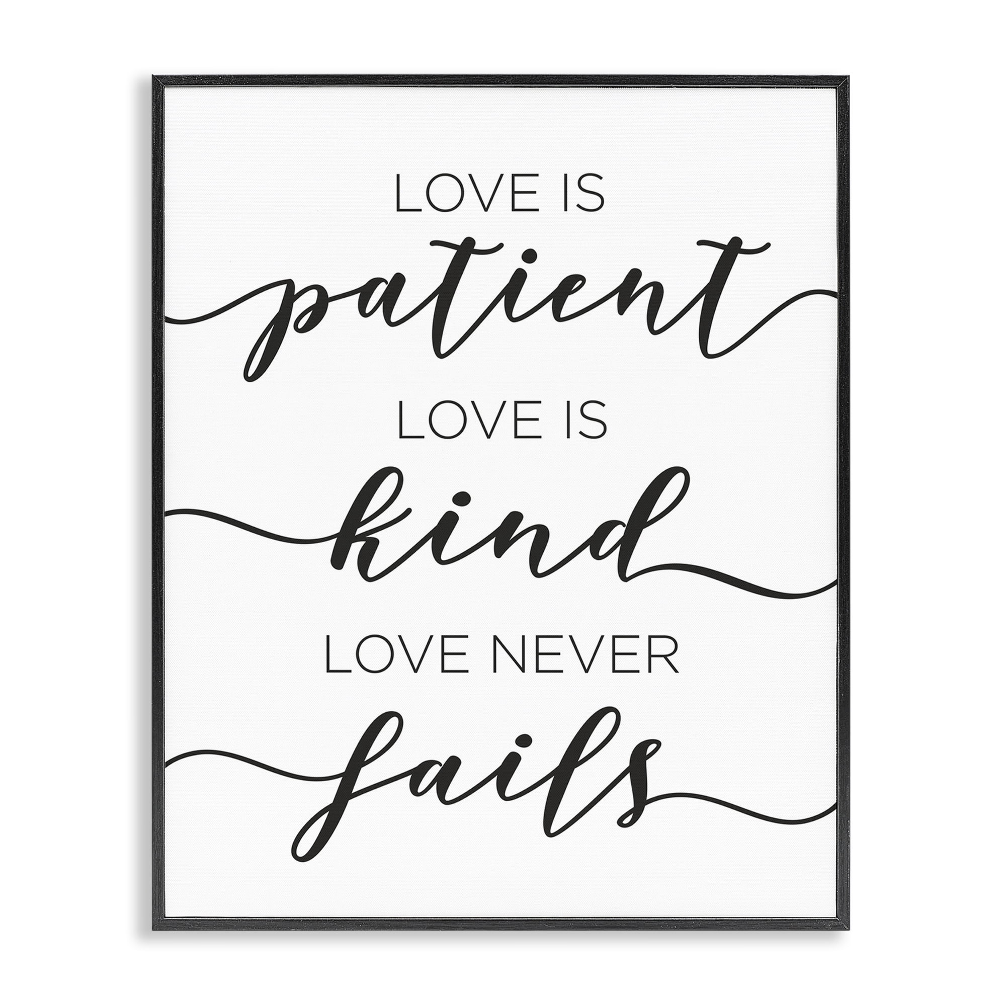 Stupell Industries Love Never Fails Phrase Typography Painting Black Framed Art Print Wall Art, 16 x 20
