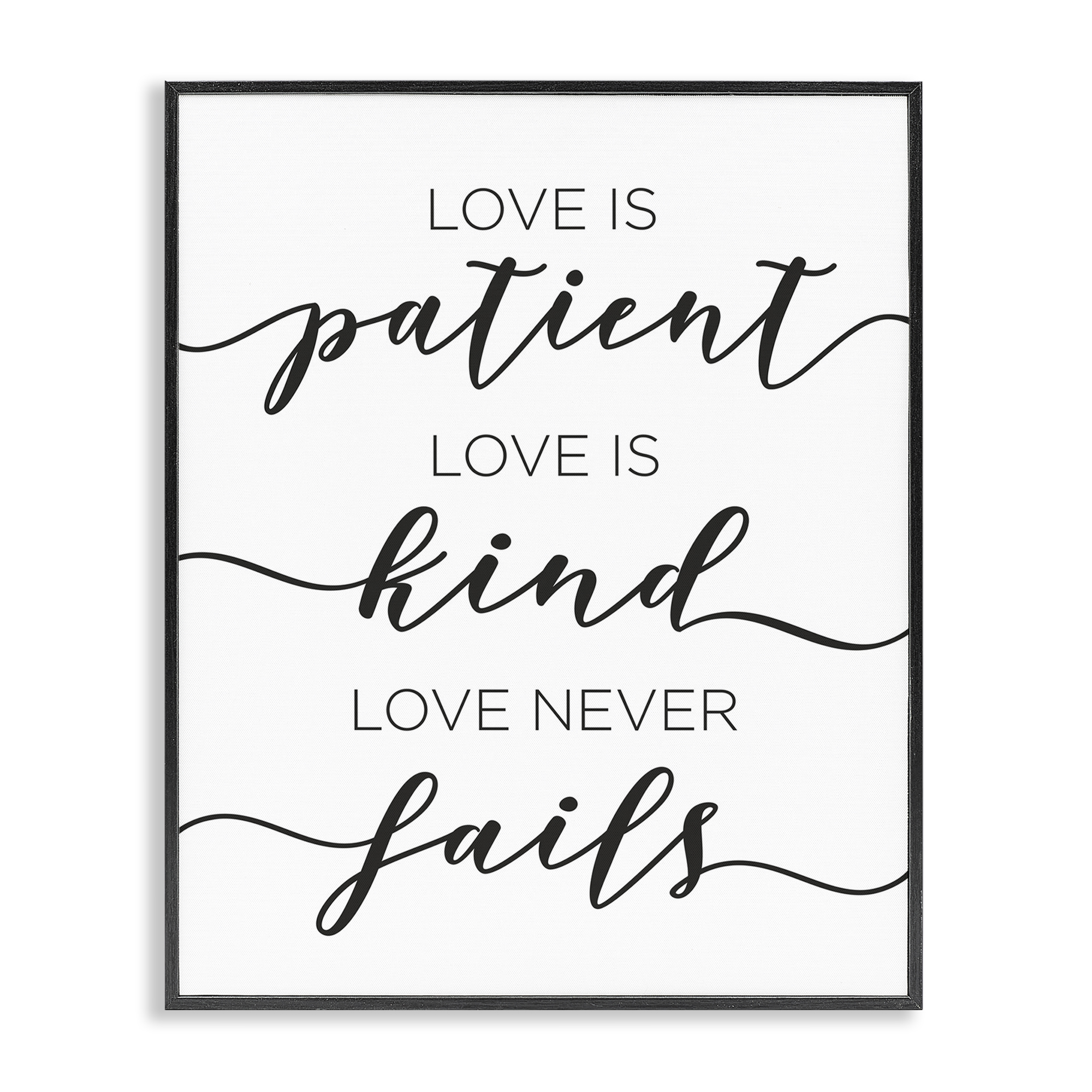 Stupell Industries Love Never Fails Phrase Typography Painting Black Framed Art Print Wall Art, 24 x 30