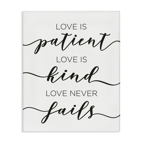 Stupell Industries Love Never Fails Phrase Typography Painting Gallery Wrapped Canvas Art Print Wall Art, 30 x 40