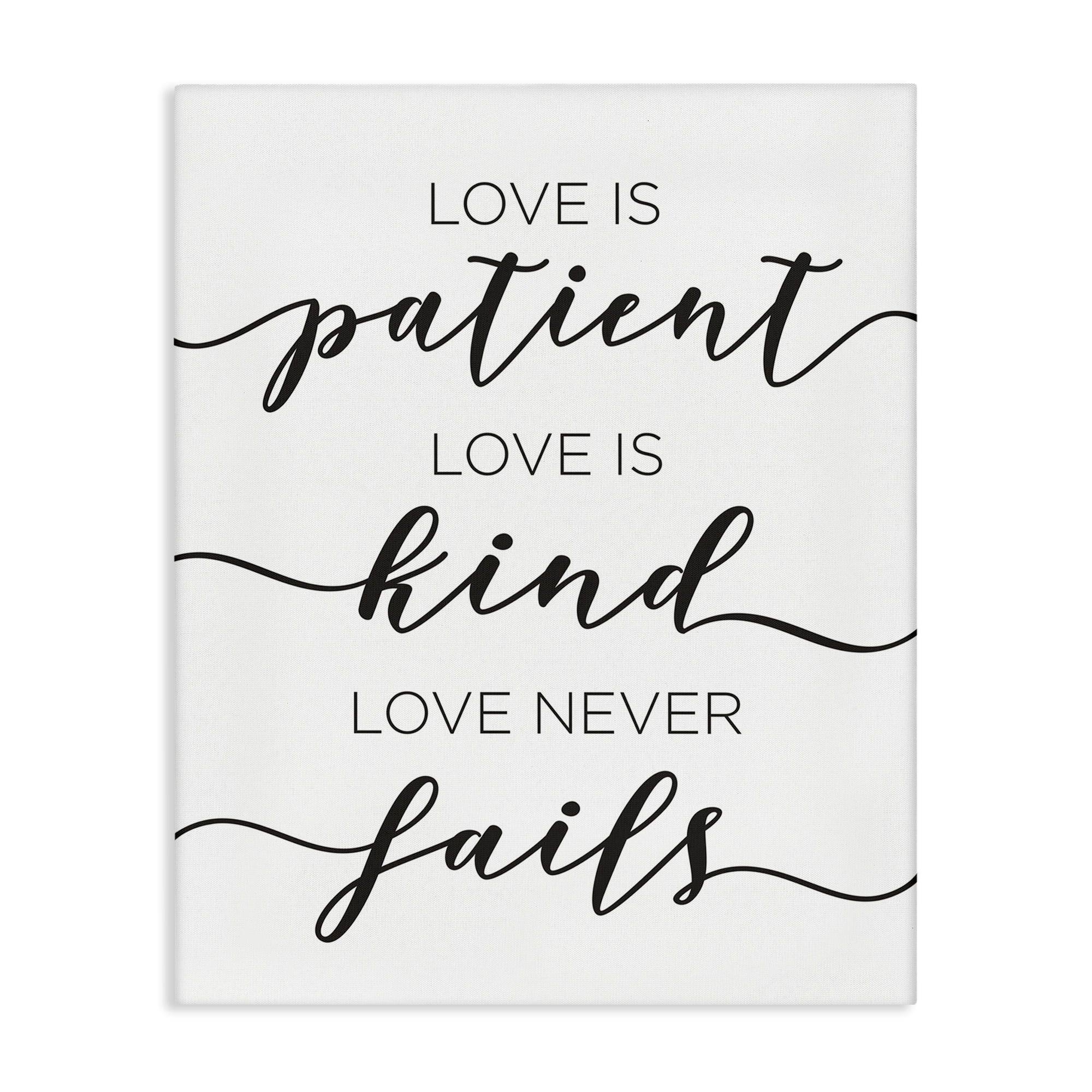 Stupell Industries Love Never Fails Phrase Typography Painting Gallery Wrapped Canvas Art Print Wall Art, 36 x 48