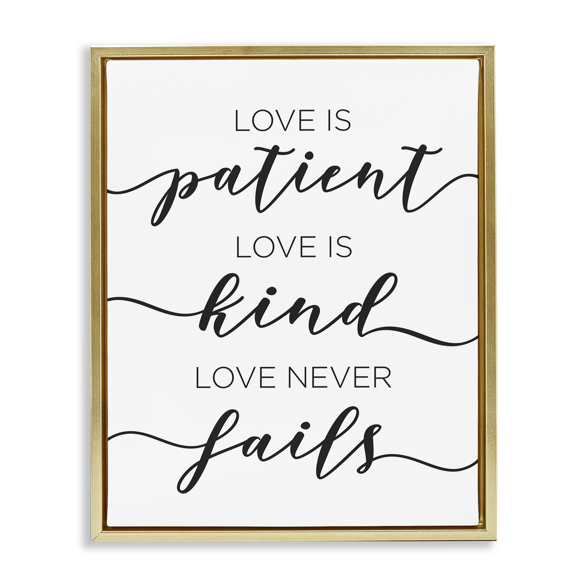 Stupell Industries Love Never Fails Phrase Typography Painting Gold Floater Framed Art Print Wall Art, 25 x 31