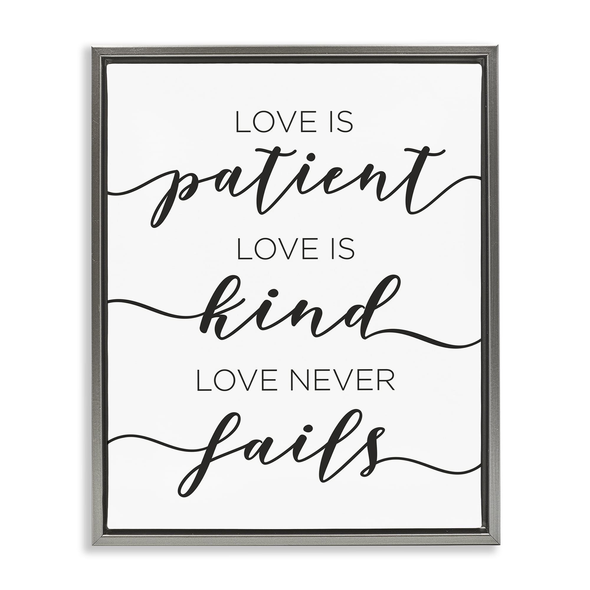 Stupell Industries Love Never Fails Phrase Typography Painting Gray ...