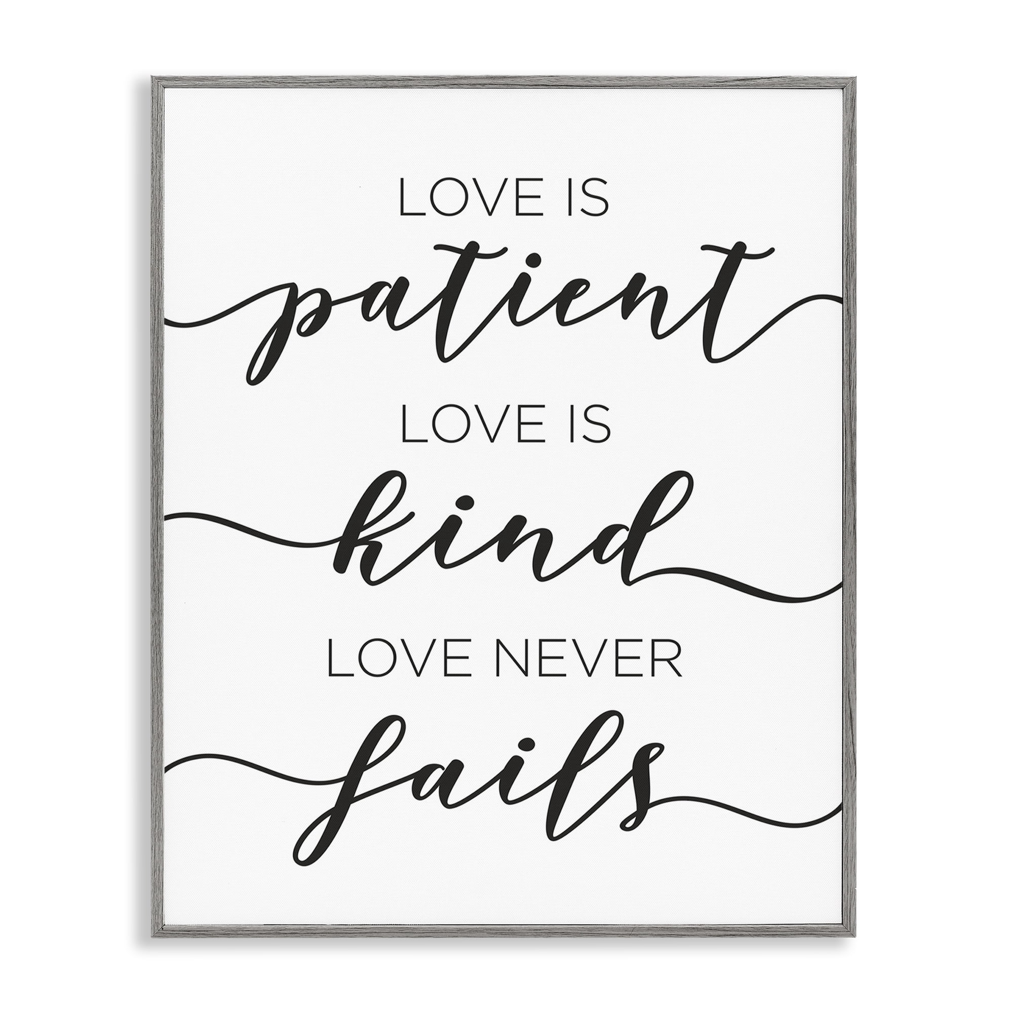 Stupell Industries Love Never Fails Phrase Typography Painting Gray Framed Art Print Wall Art, 11 x 14