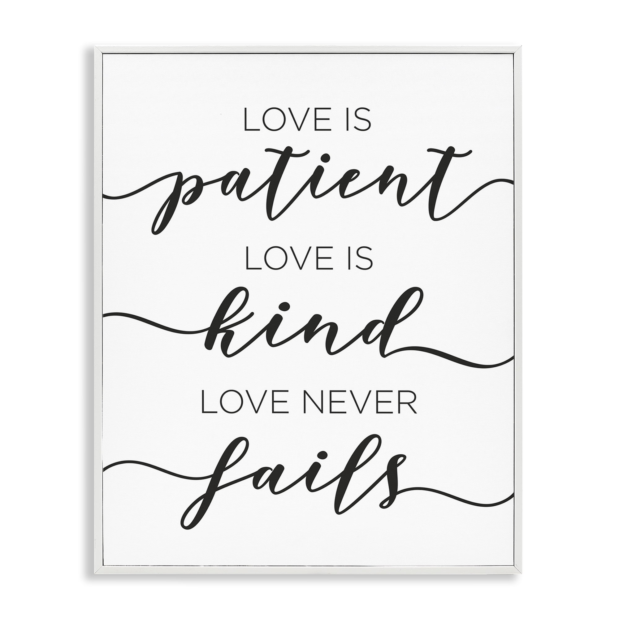 Stupell Industries Love Never Fails Phrase Typography Painting White Framed Art Print Wall Art, 16 x 20