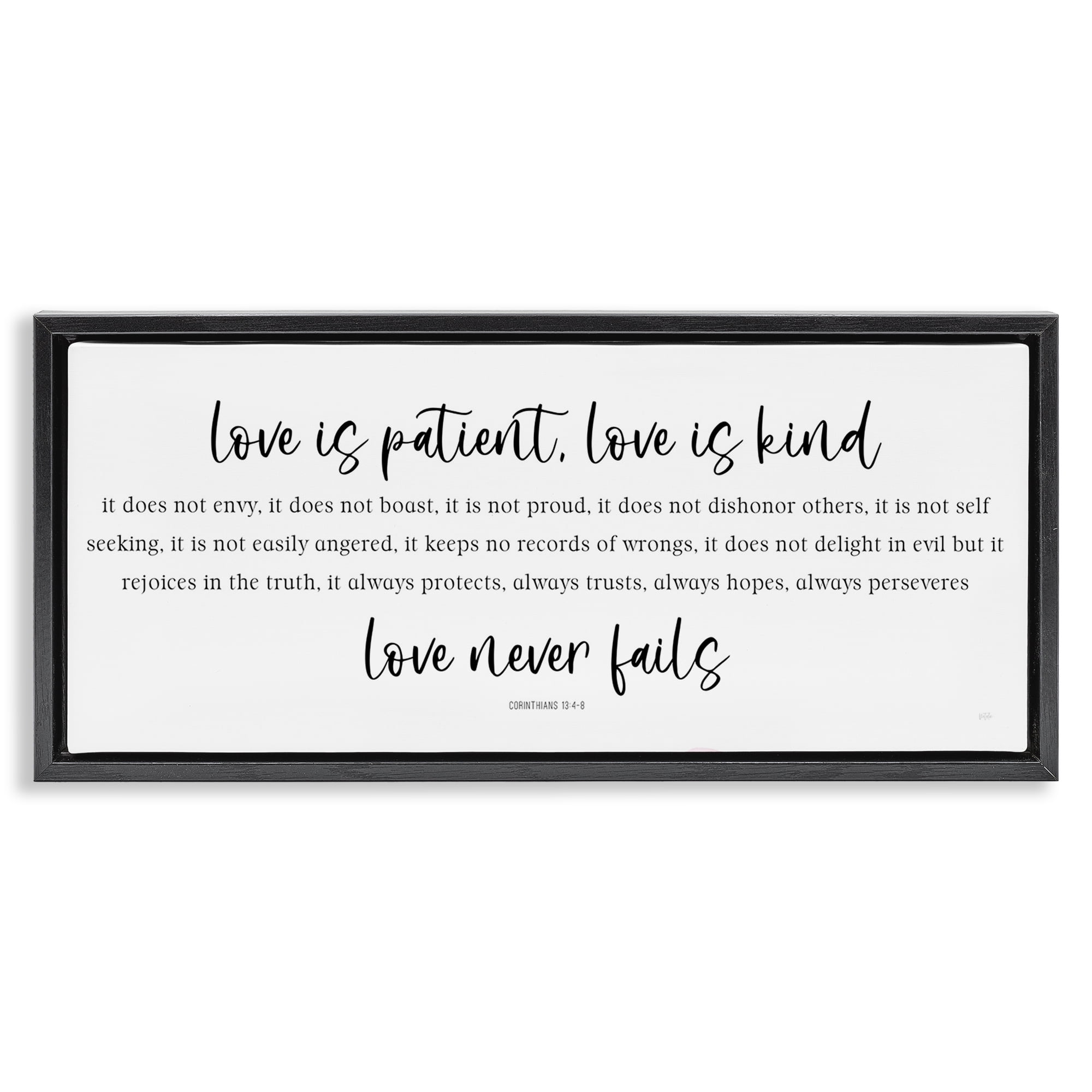 Stupell Industries Love Never Fails Proverb Black Framed Floater Canvas Wall Art, design by Natalie Carpentieri