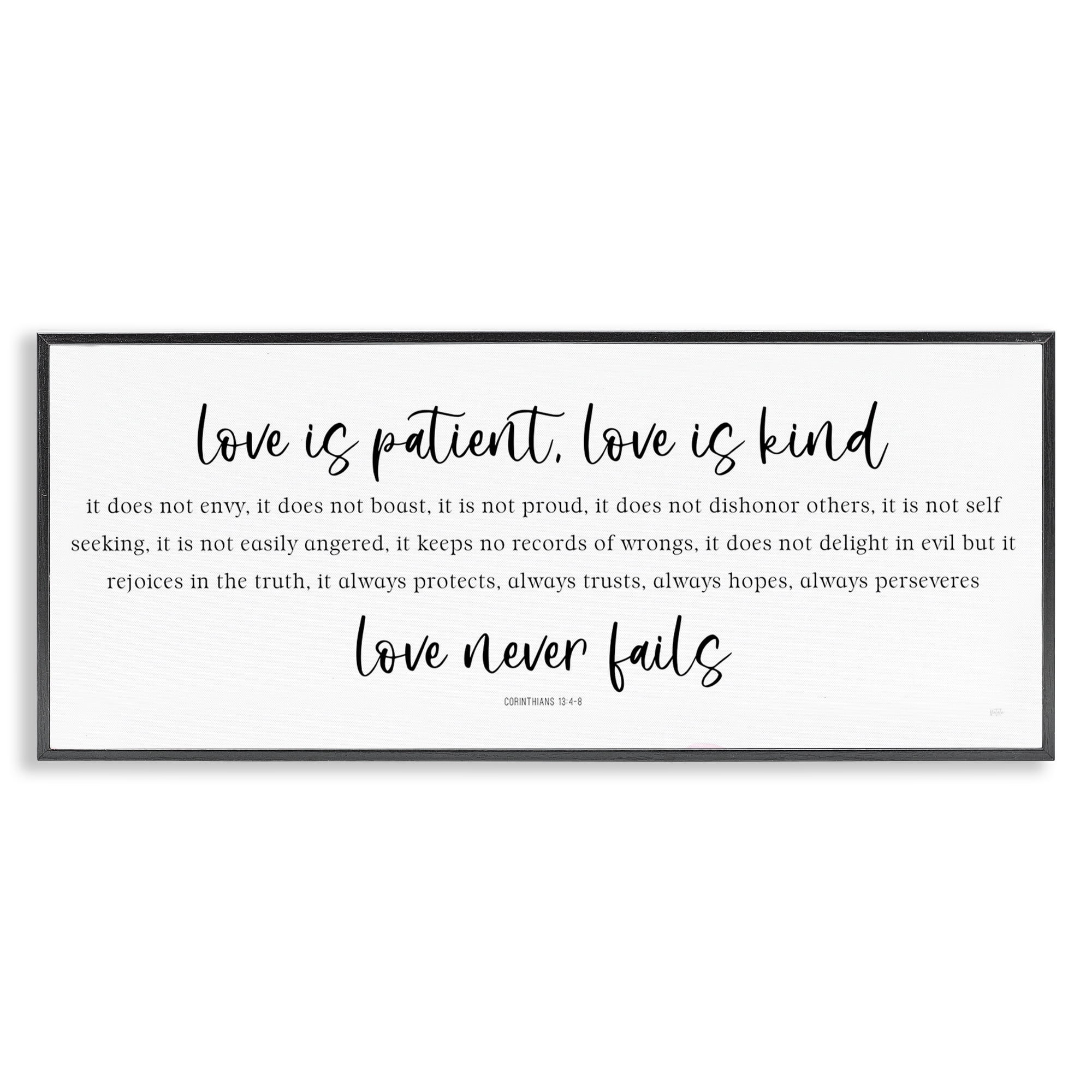 Stupell Industries Love Never Fails Proverb Black Framed Giclee Art, design by Natalie Carpentieri