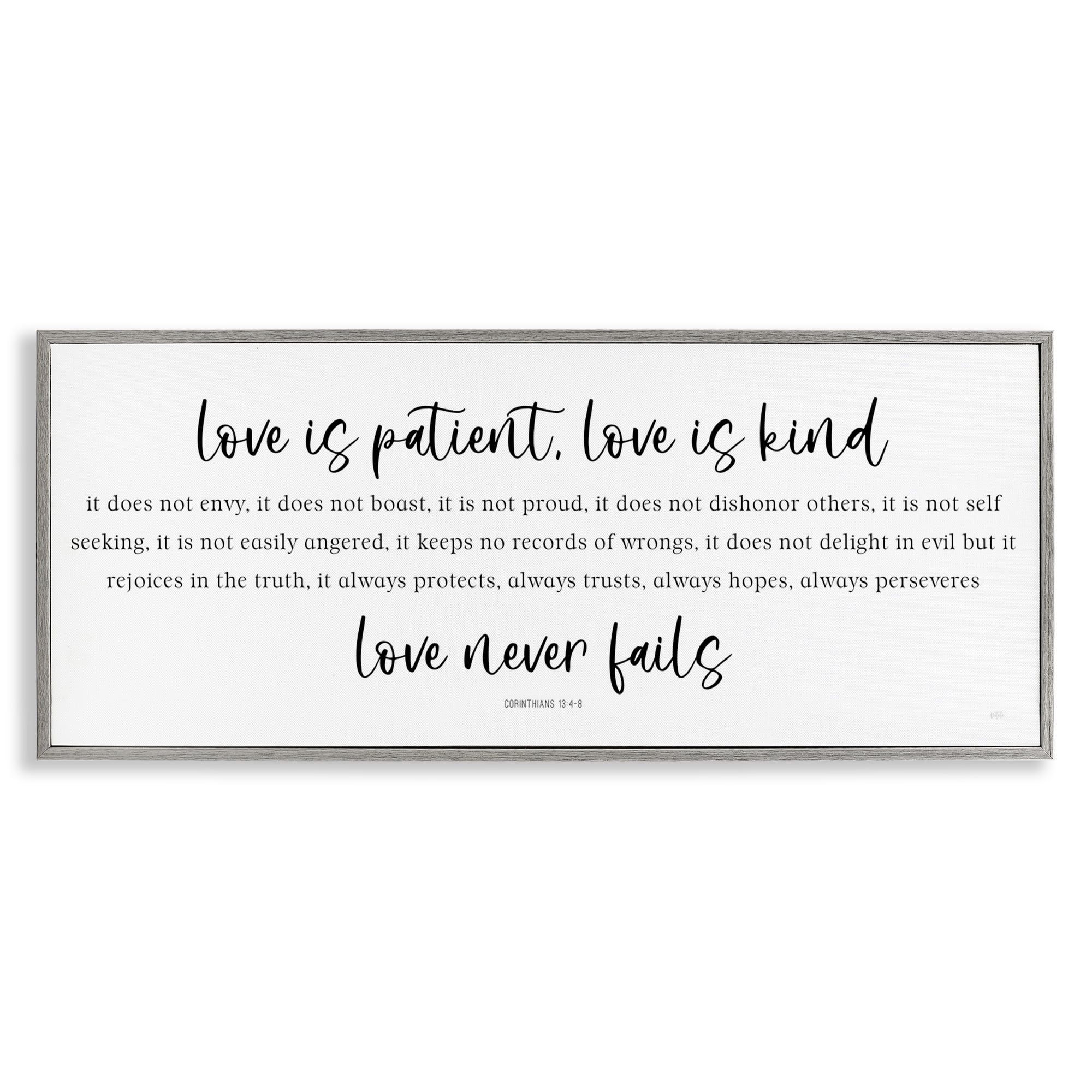 Stupell Industries Love Never Fails Proverb Gray Framed Giclee Art, design by Natalie Carpentieri