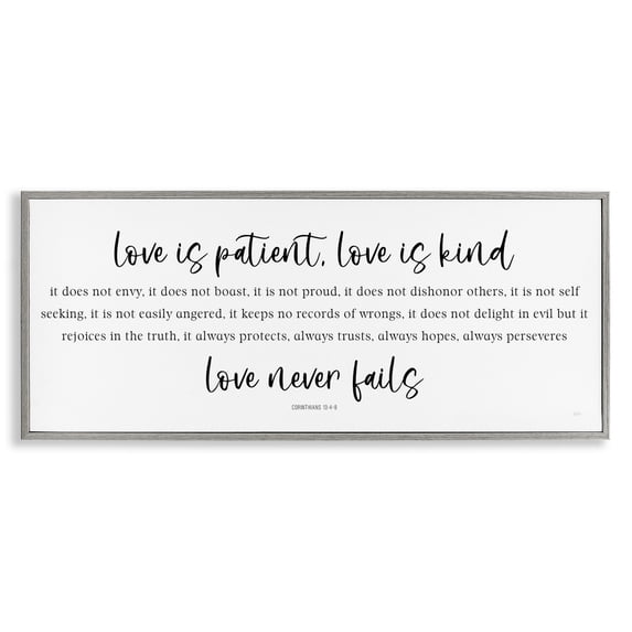 Stupell Industries Traditional Love Never Fails Proverb Gray Framed Giclee Art, 24 x 10, by Natalie Carpentieri