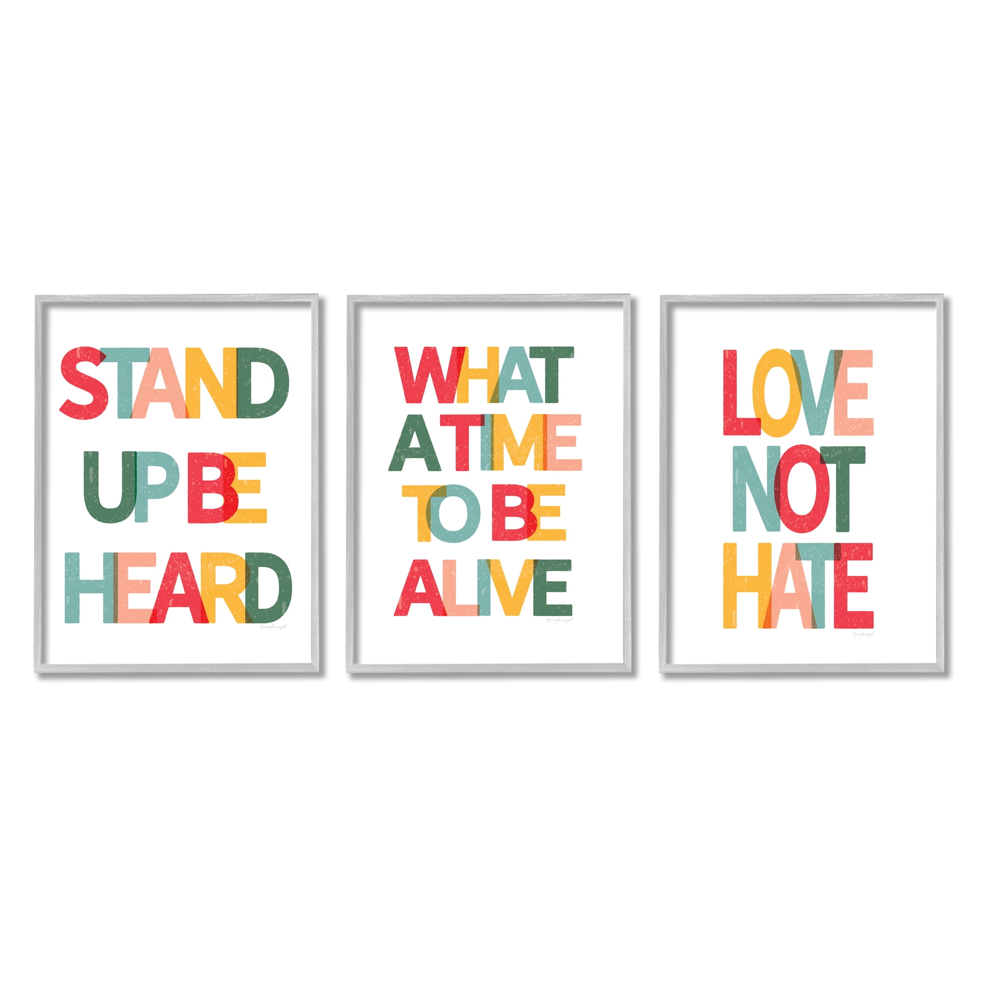 Stupell Industries Love Not Hate Inspirational Quotes Rainbow Text Grey Framed, 11 x 14, Design by Jennifer Pugh