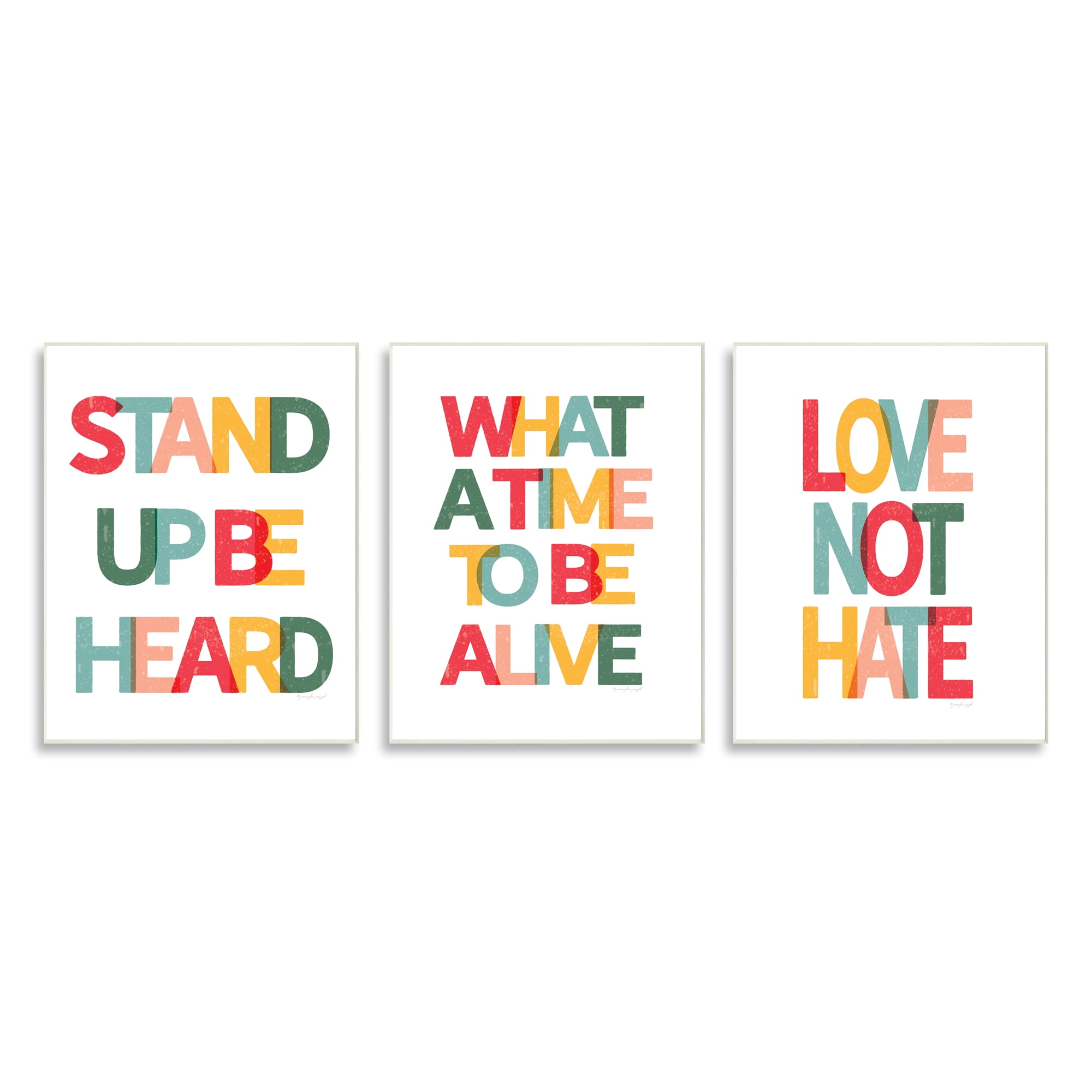 Stupell Industries Love Not Hate Inspirational Quotes Rainbow Text Wall Plaque, 10 x 15, Design by Jennifer Pugh