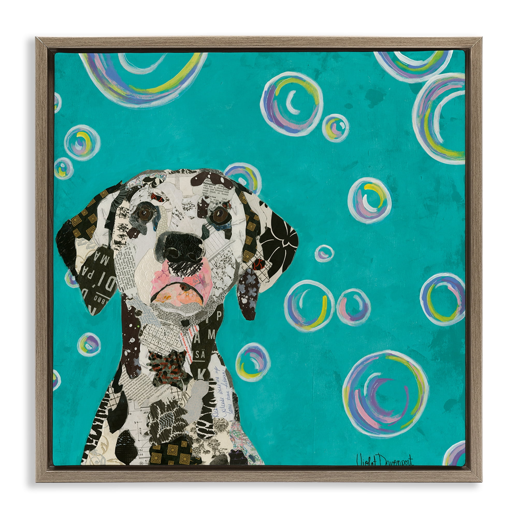 Stupell Industries Love Of Bubbles Collage Animals Painting Brown Floater Framed Canvas Art Print Wall Art, 18 x 18